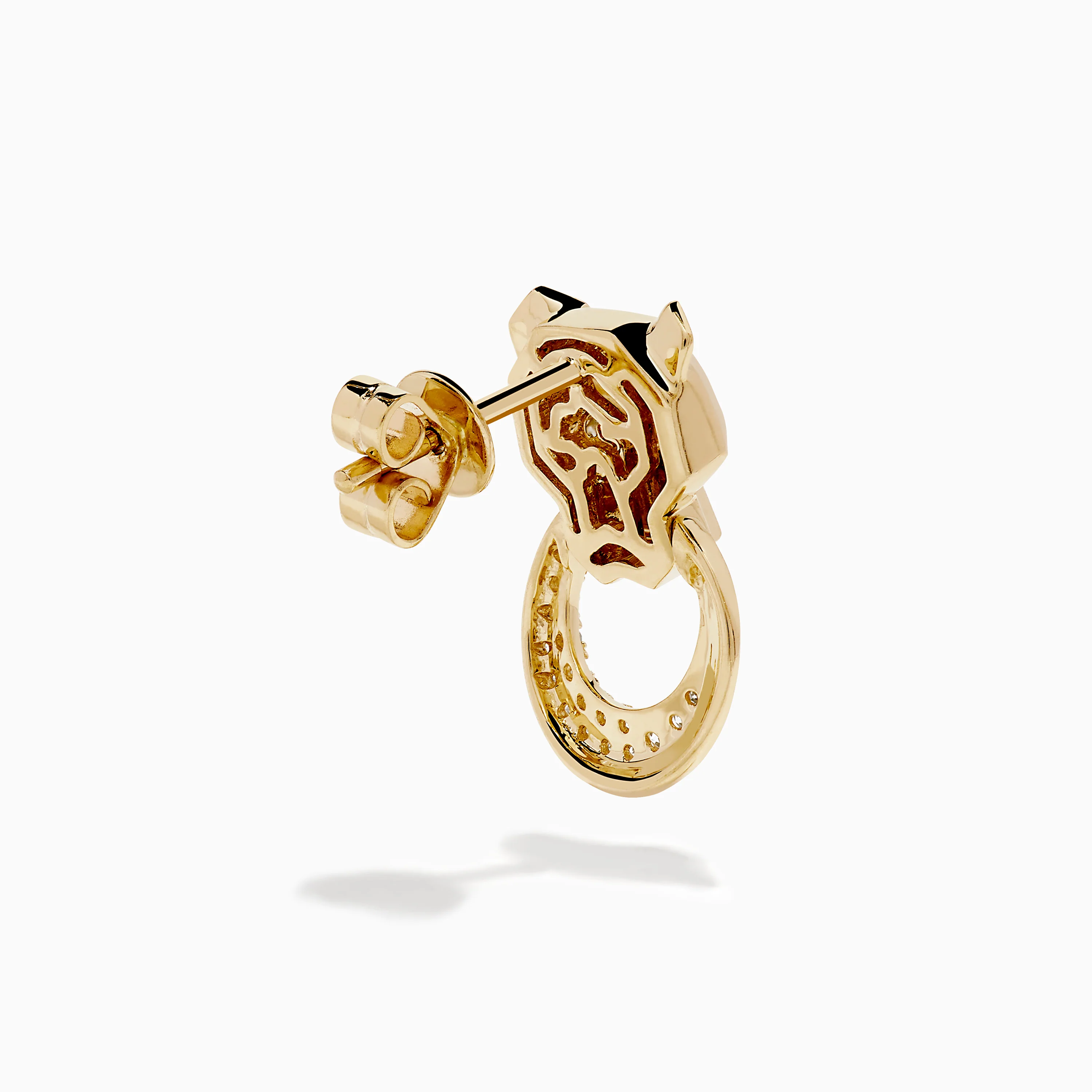Signature 14K Yellow Gold Diamond and Emerald Panther Earrings - Image 4