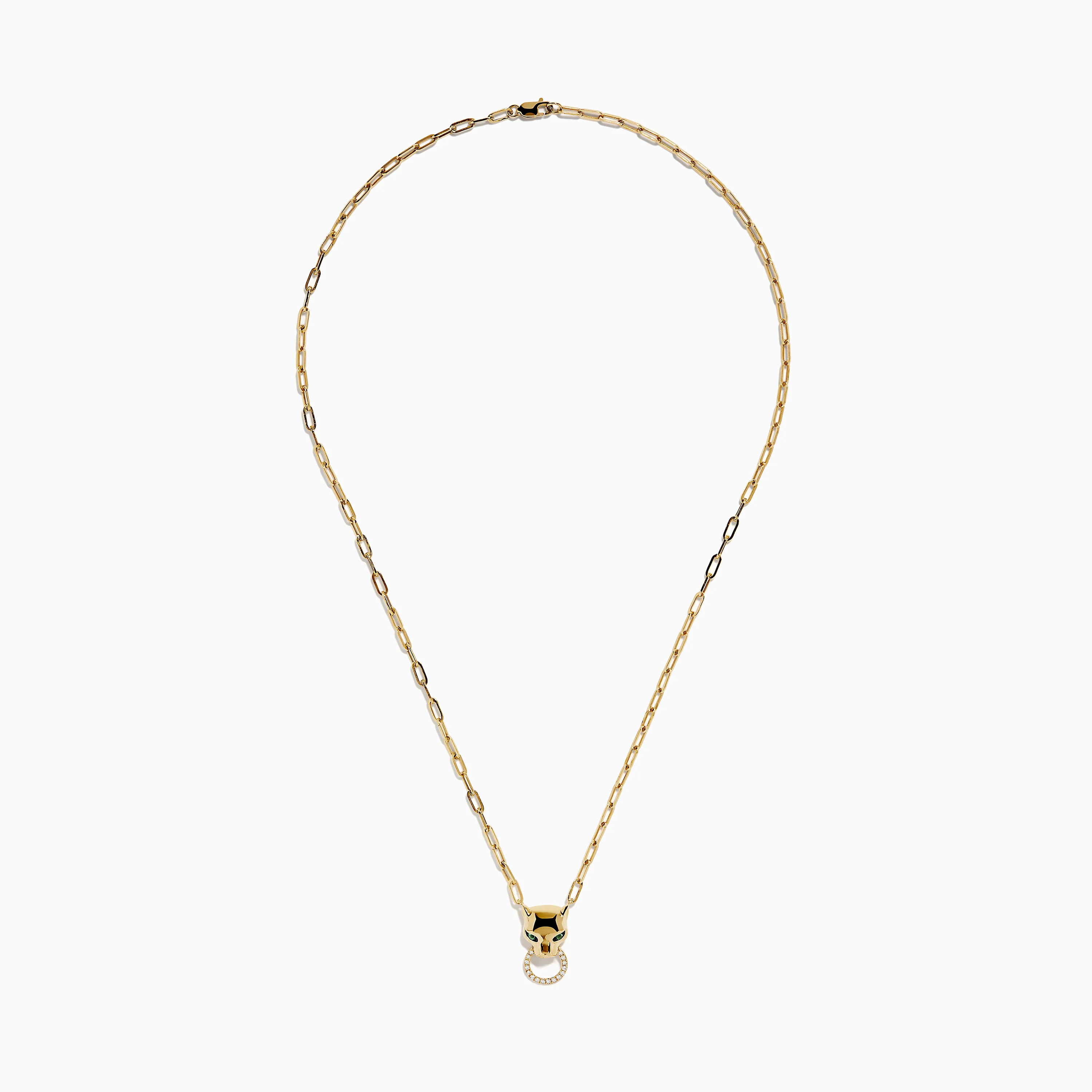 Signature 14K Yellow Gold Diamond and Emerald Panther Necklace - Image 3
