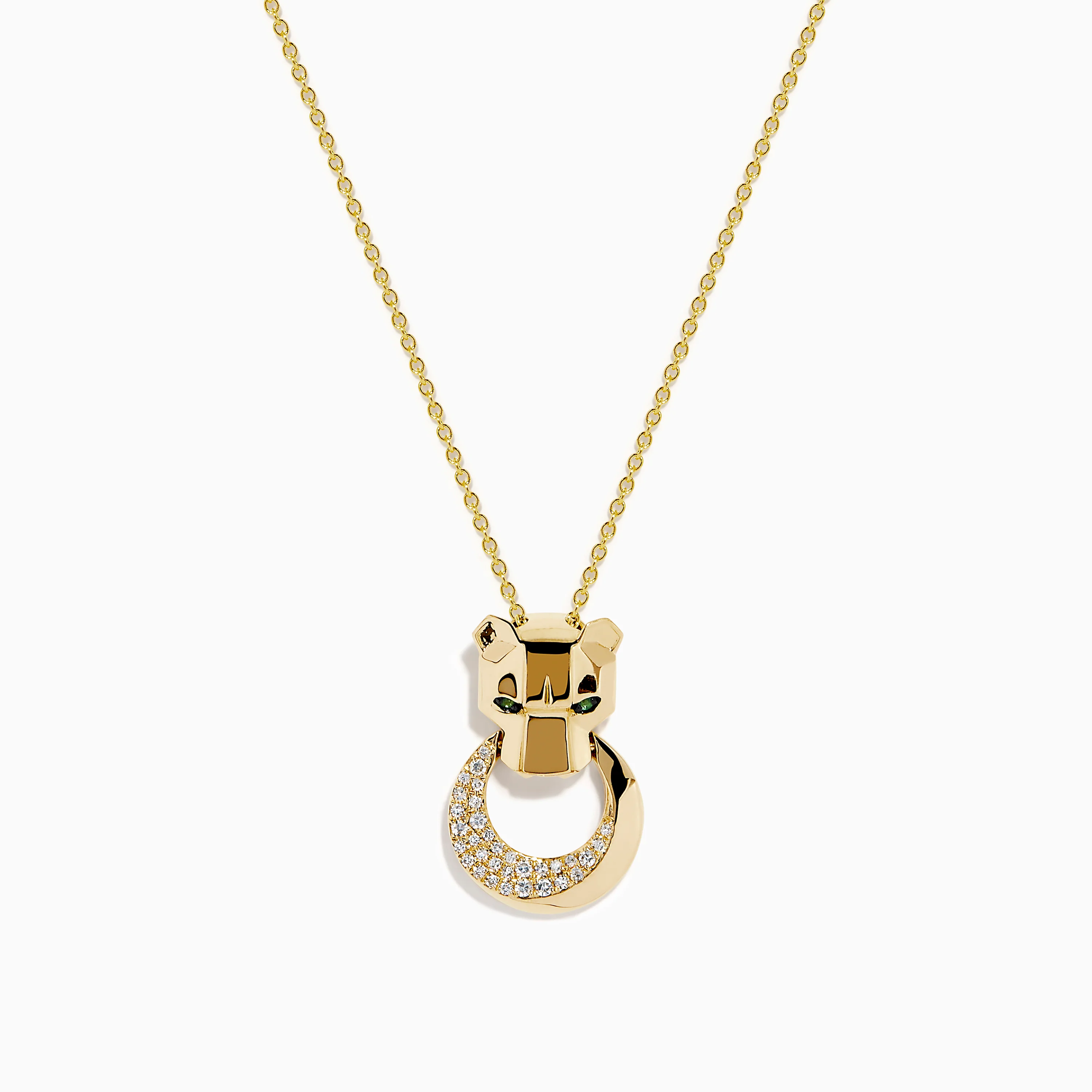 Signature 14K Yellow Gold Diamond and Emerald Panther Pendant