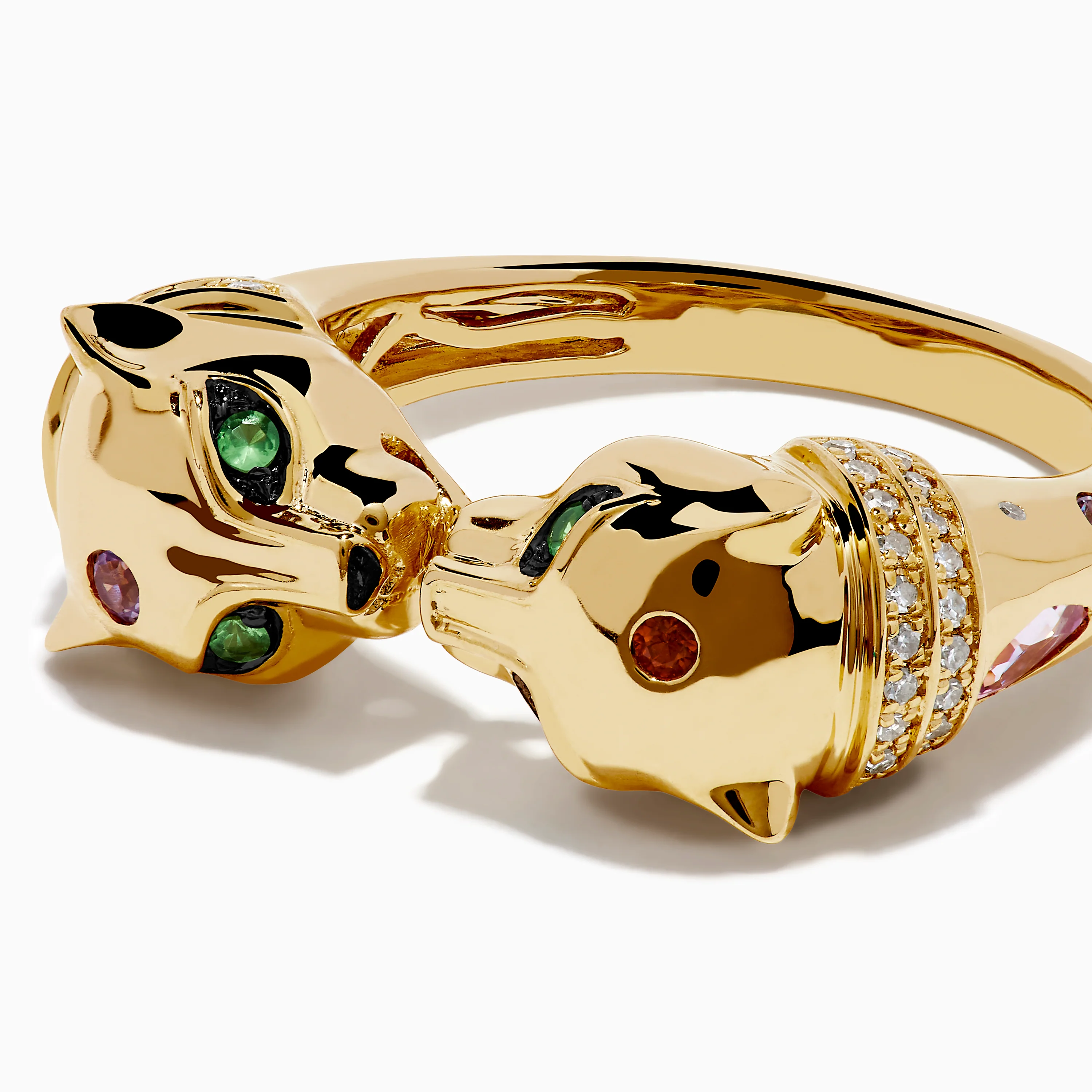 Signature 14K Yellow Gold Multi Sapphire and Diamond Double Panther Ring - Image 2