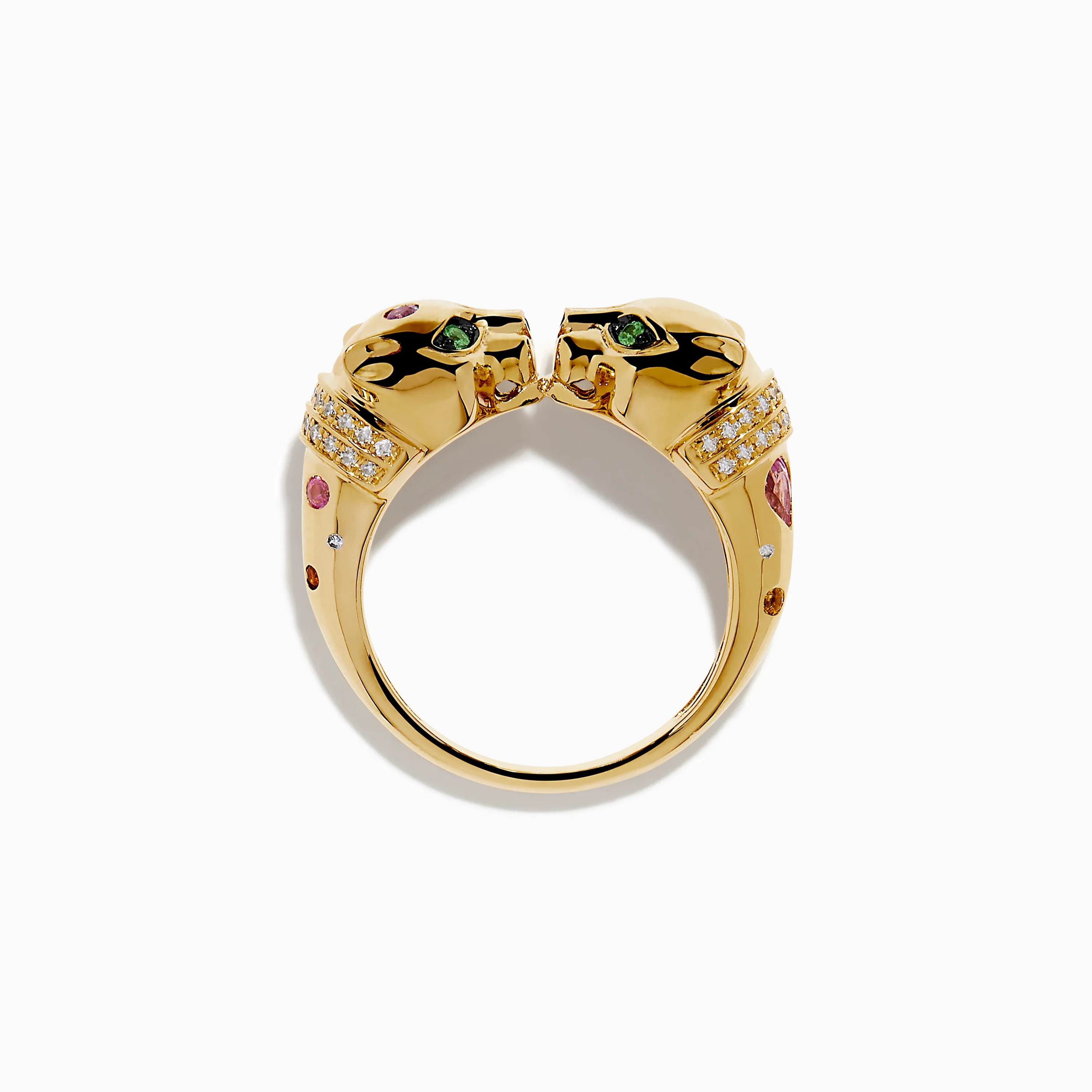 Signature 14K Yellow Gold Multi Sapphire and Diamond Double Panther Ring - Image 3