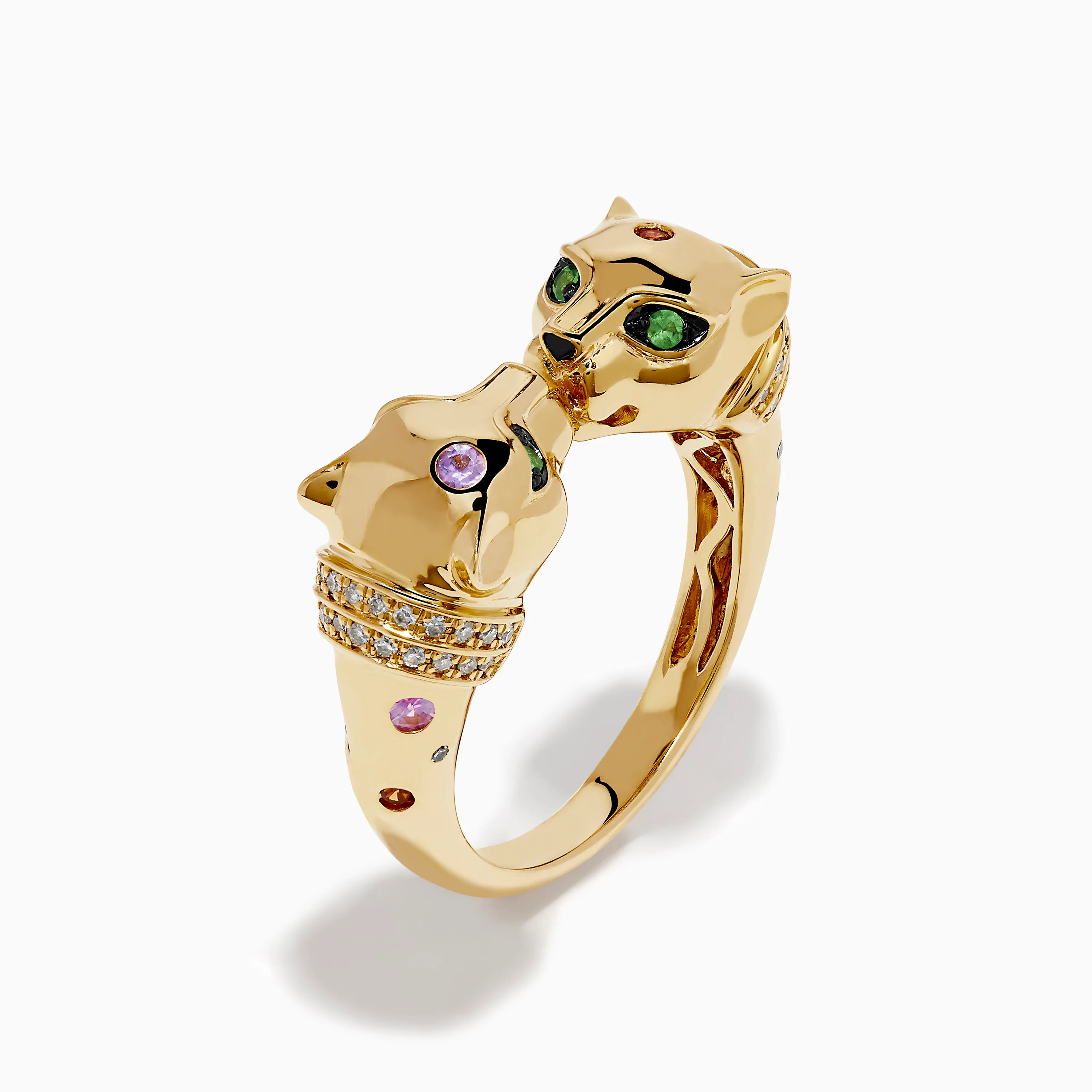 Signature 14K Yellow Gold Multi Sapphire and Diamond Double Panther Ring - Image 4