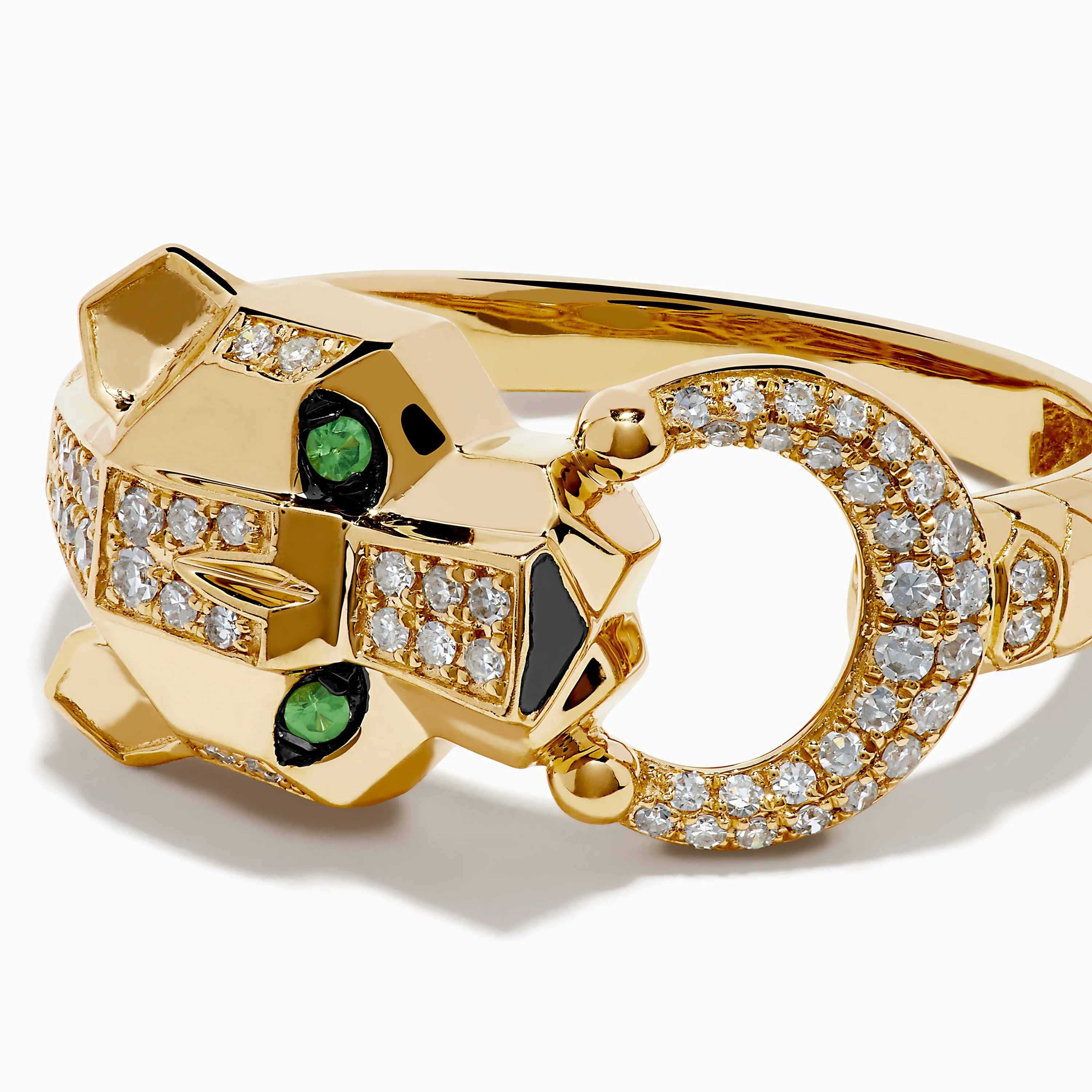Signature 14K Yellow Gold Tsavorite and Diamond Panther Ring - Image 2