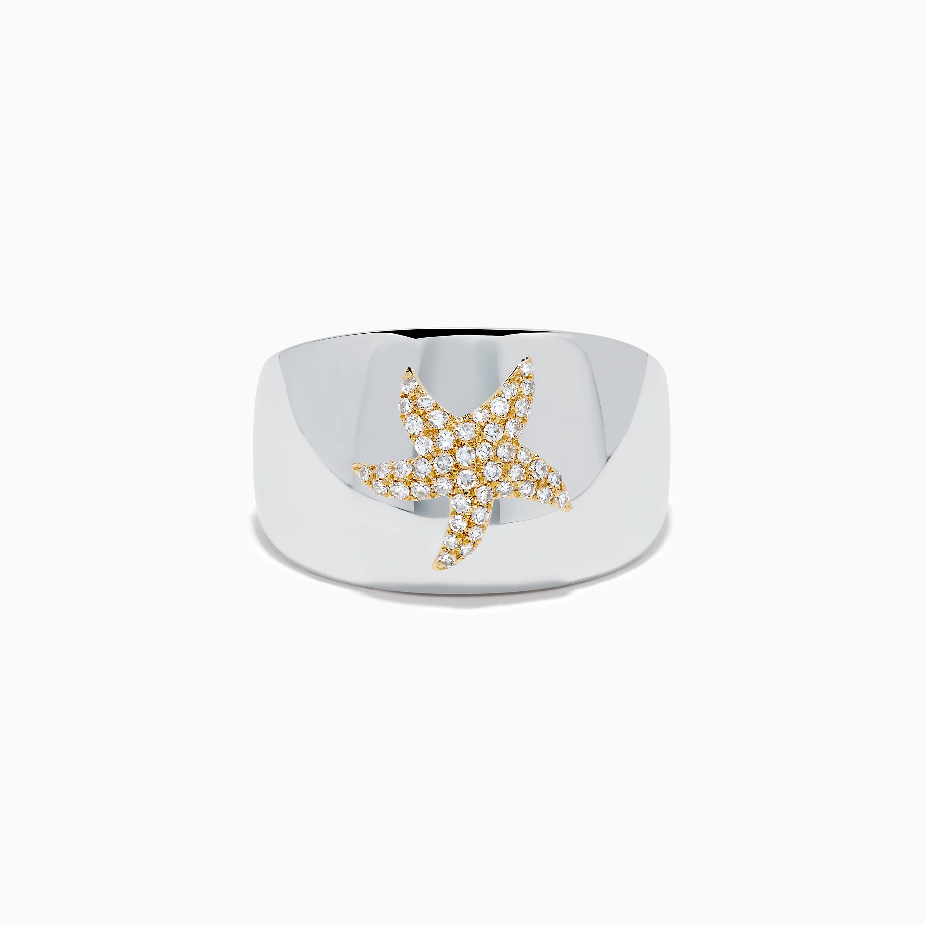 Sterling Silver and 14K Yellow Gold Plated Diamond Starfish Ring