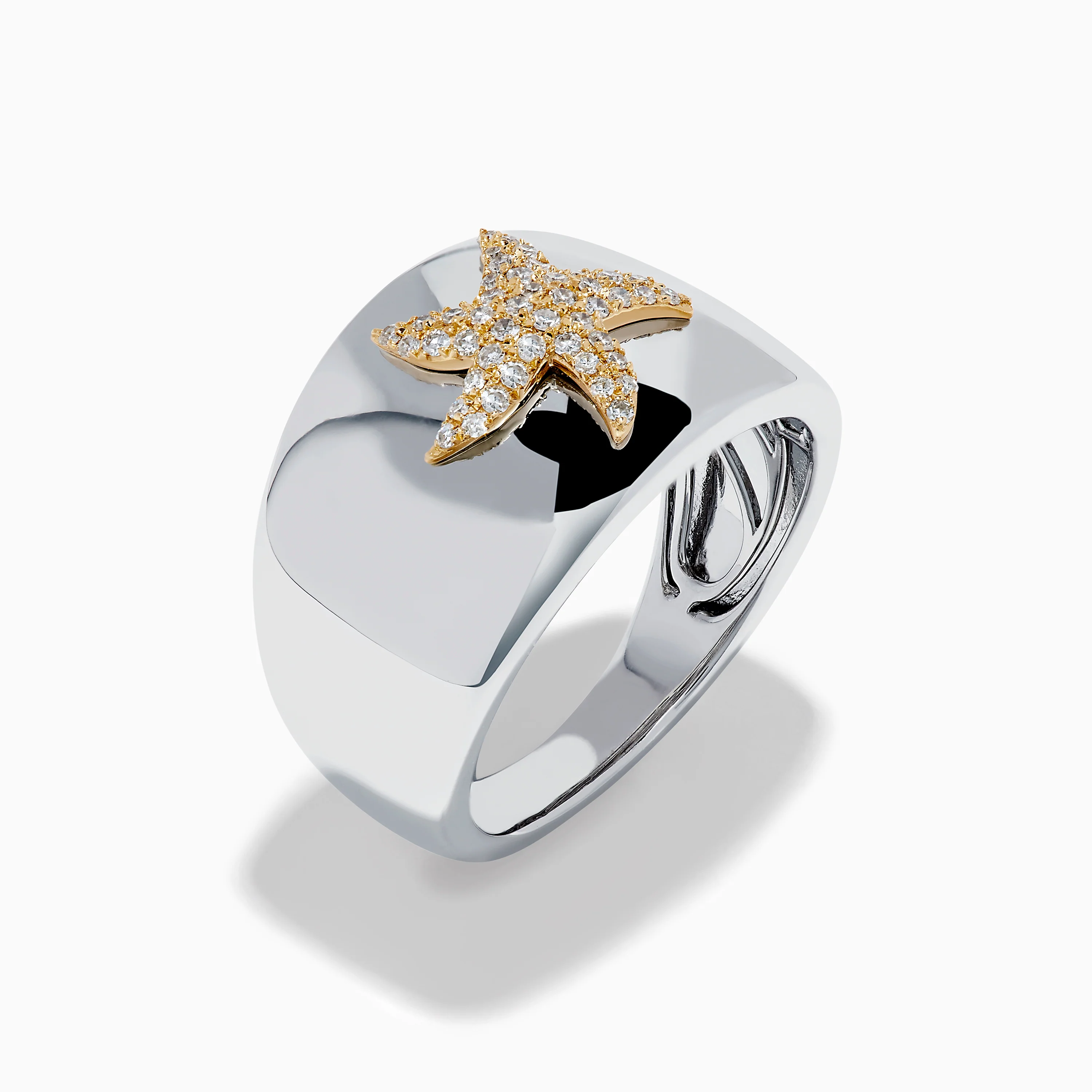 Sterling Silver and 14K Yellow Gold Plated Diamond Starfish Ring - Image 4