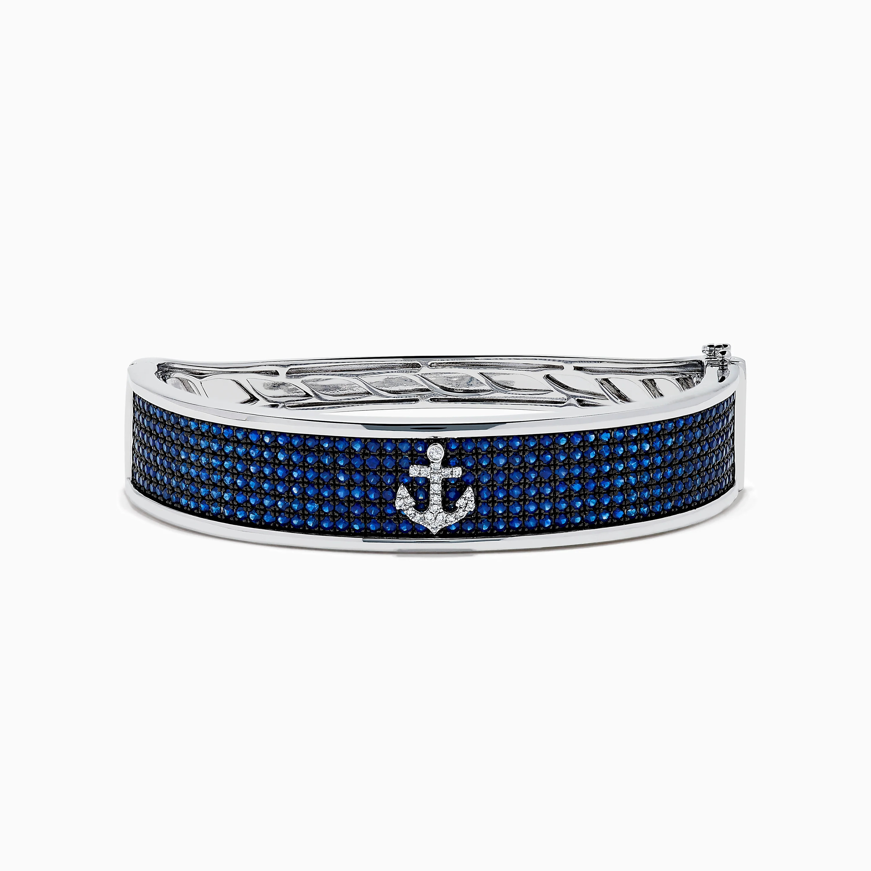 Sterling Silver Pavé Blue Sapphire and Diamond Anchor Bangle