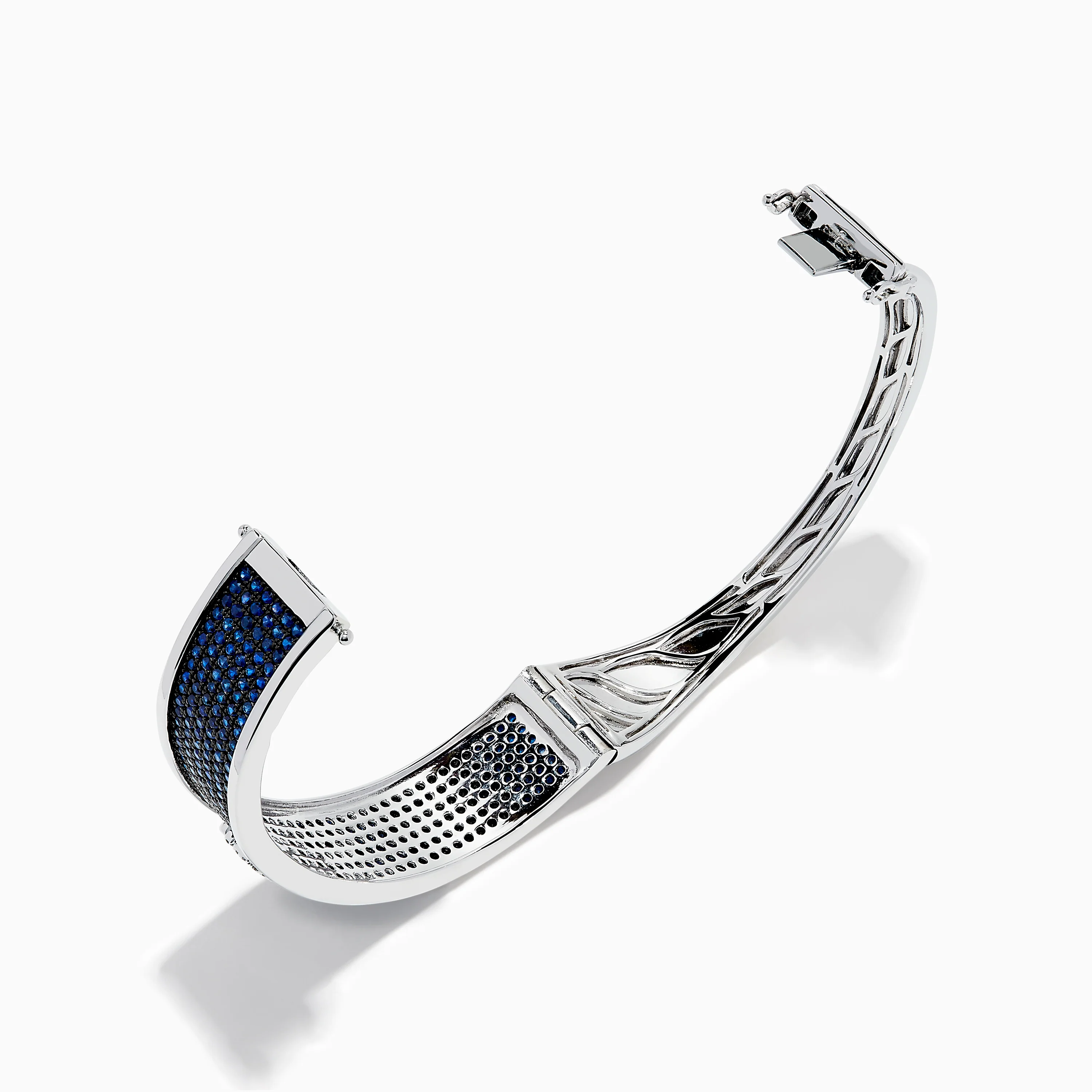 Sterling Silver Pavé Blue Sapphire and Diamond Anchor Bangle - Image 2