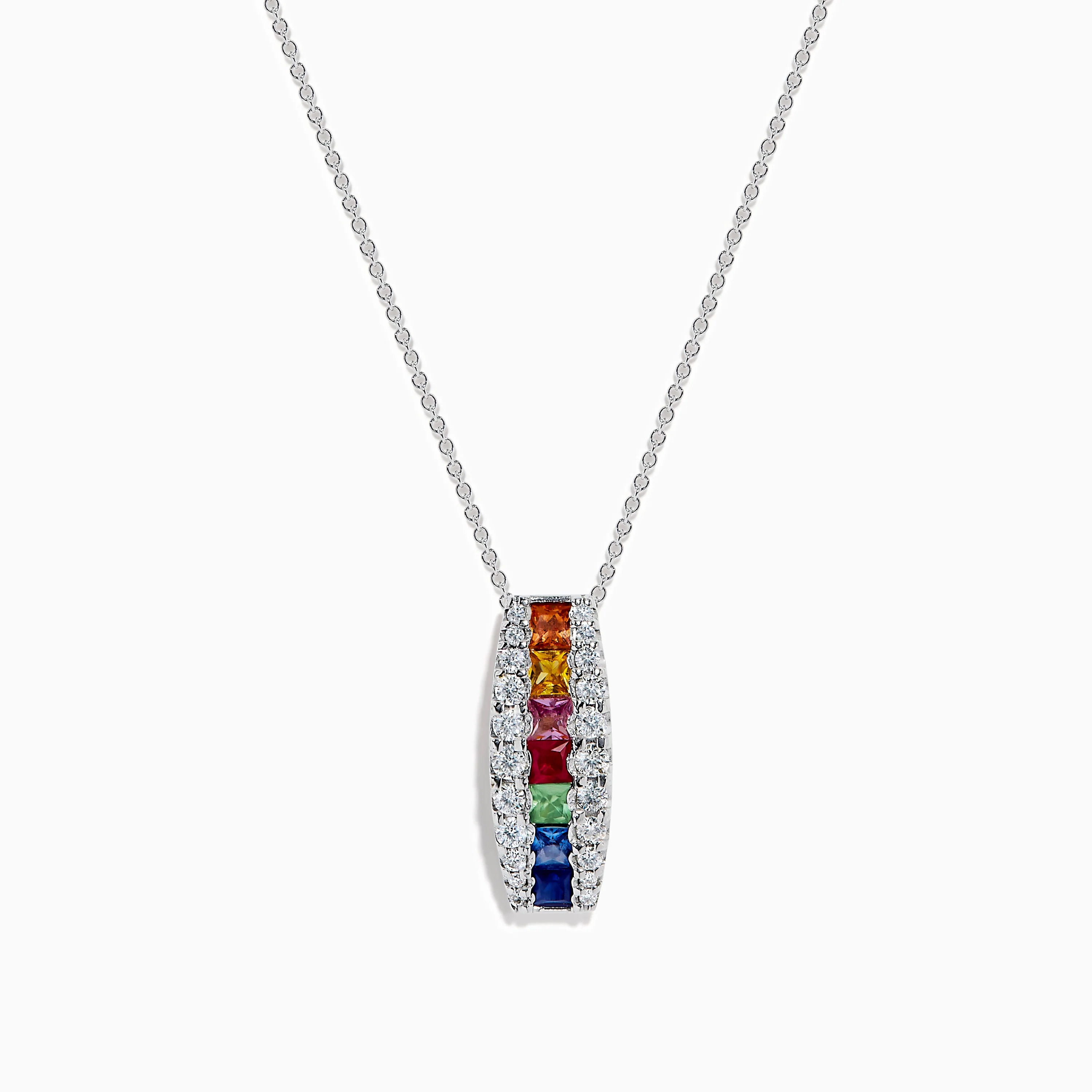 Watercolors 14K White Gold Multi Sapphire and Diamond Bar Pendant