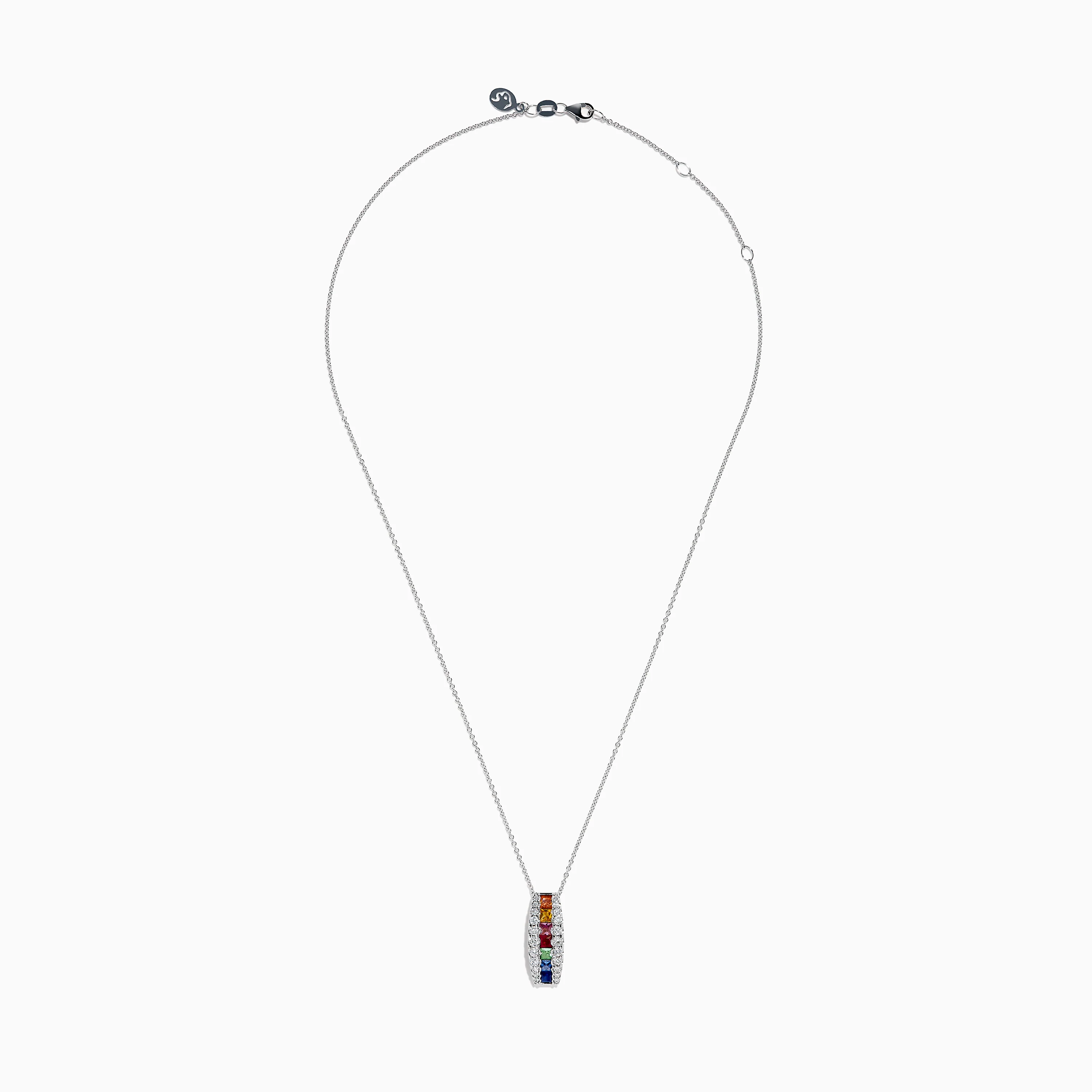 Watercolors 14K White Gold Multi Sapphire and Diamond Bar Pendant - Image 3