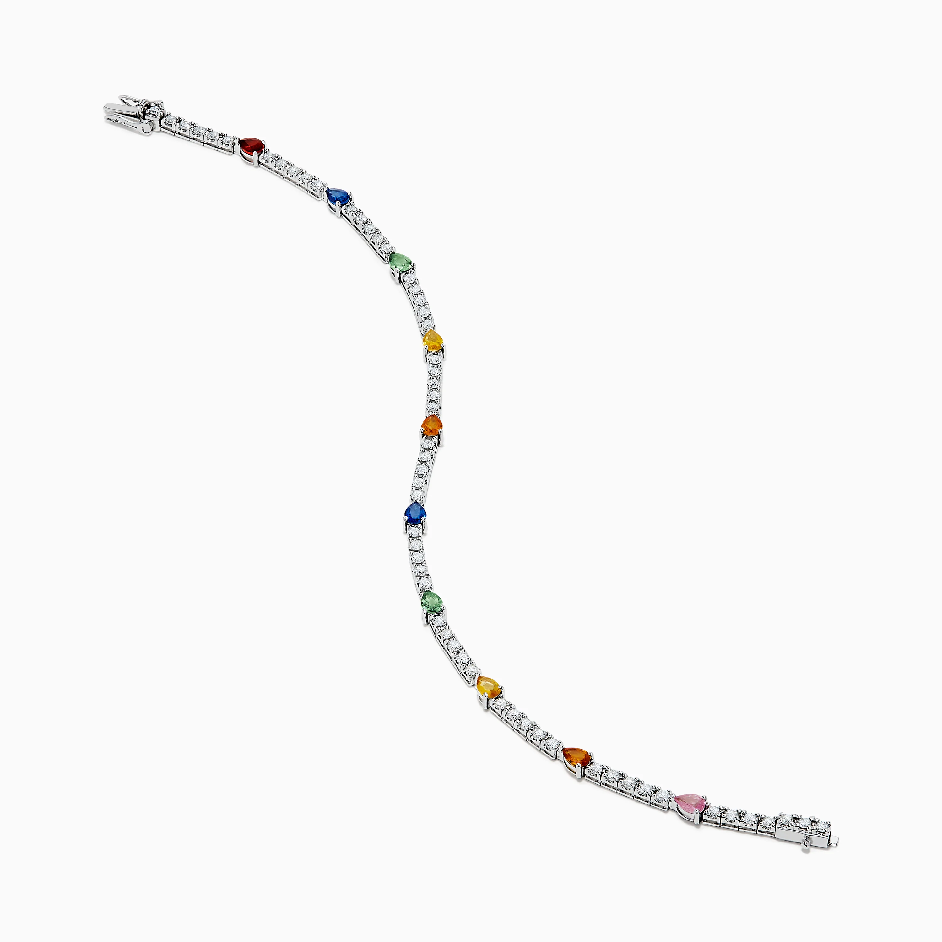 Watercolors 14K White Gold Multi Sapphire and Diamond Tennis Bracelet - Image 2