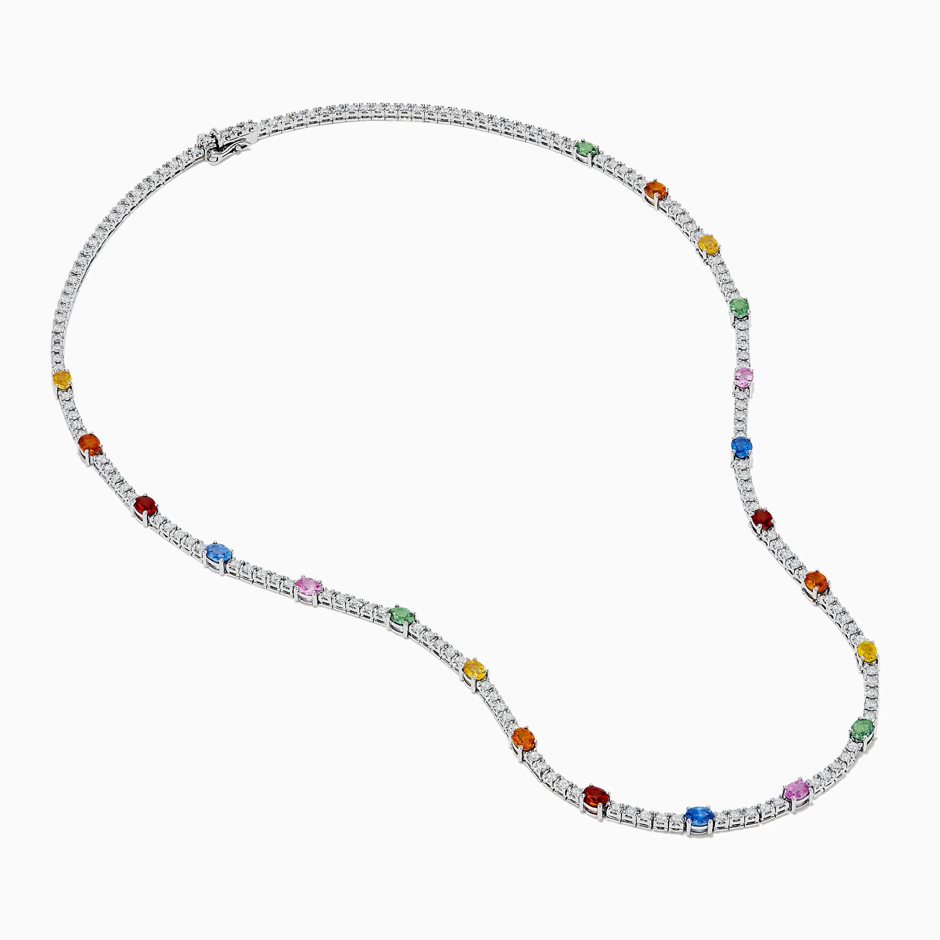 Watercolors 14K White Gold Multi Sapphire and Diamond Tennis Necklace - Image 2