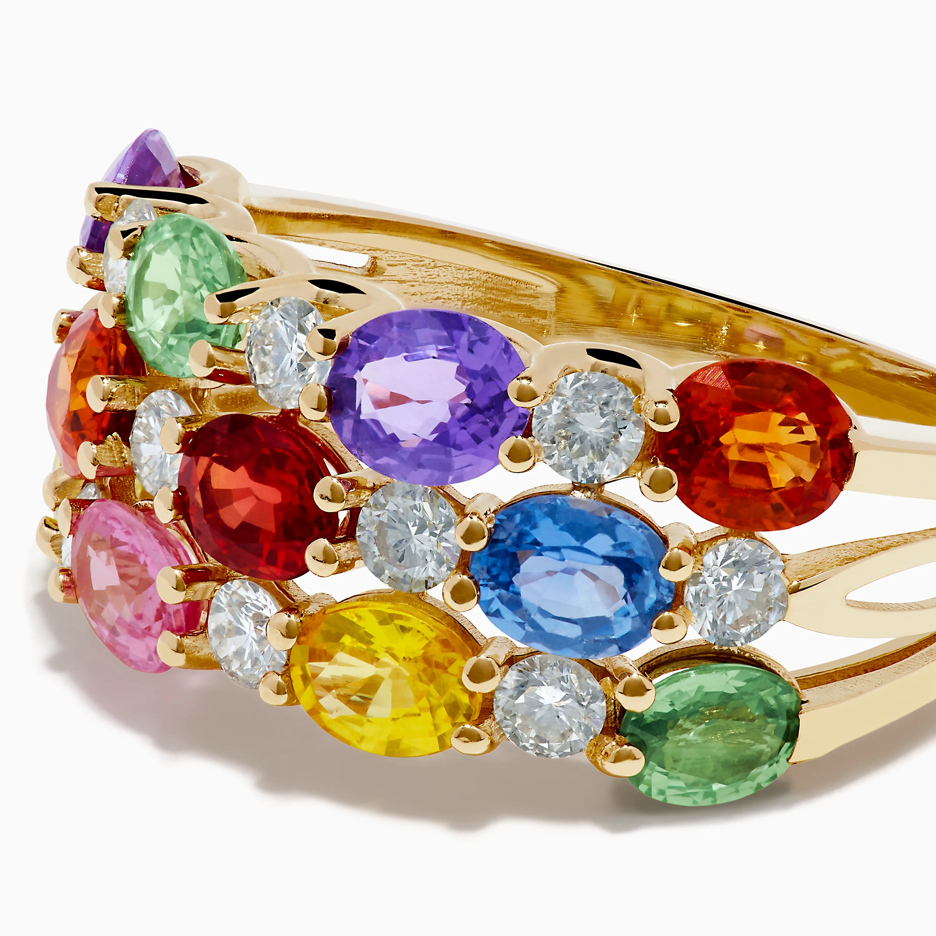 Watercolors 14K Yellow Gold Multi Color Sapphire Three Row Ring - Image 2