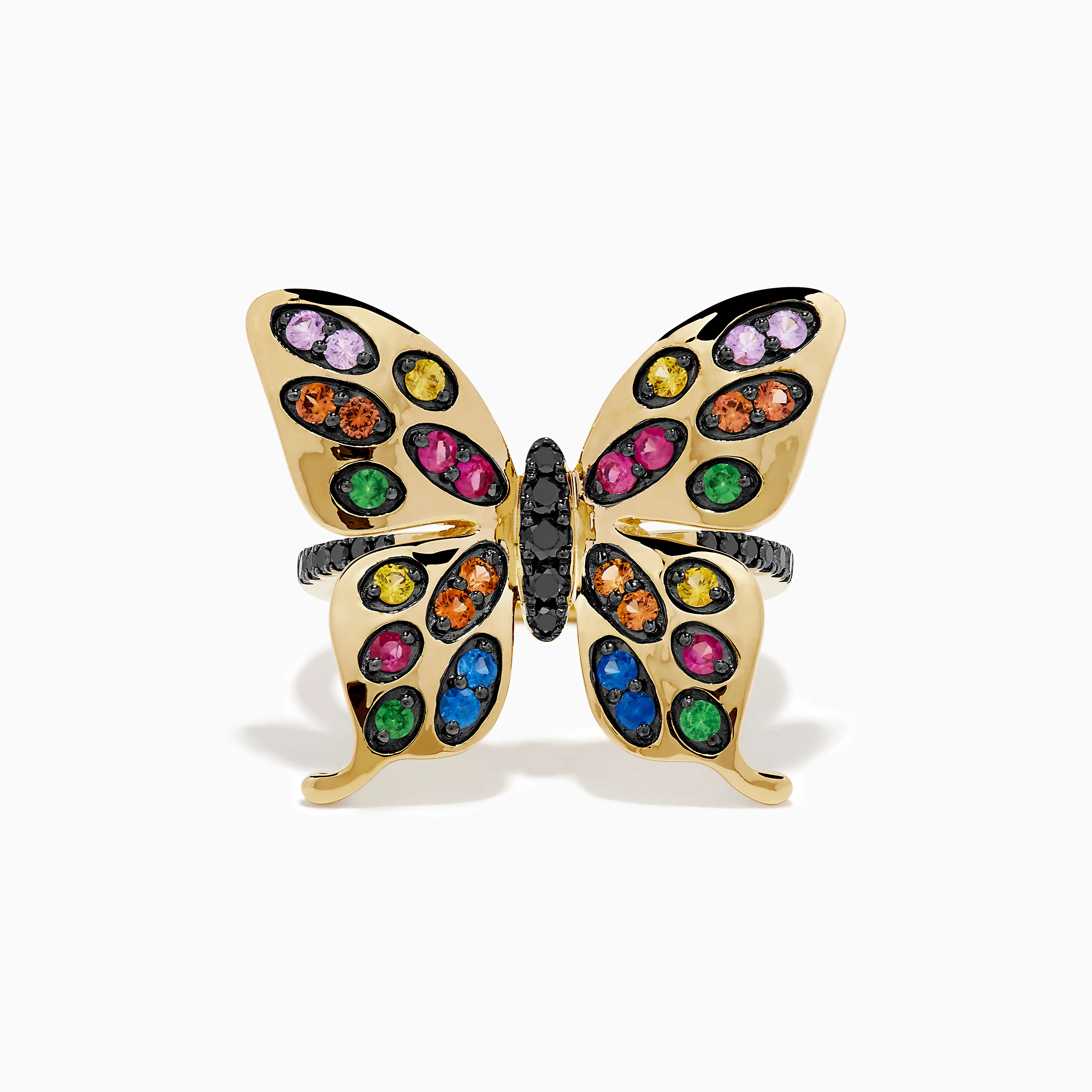 Watercolors 14K Yellow Gold Multi Sapphire and Black Diamond Butterfly Ring