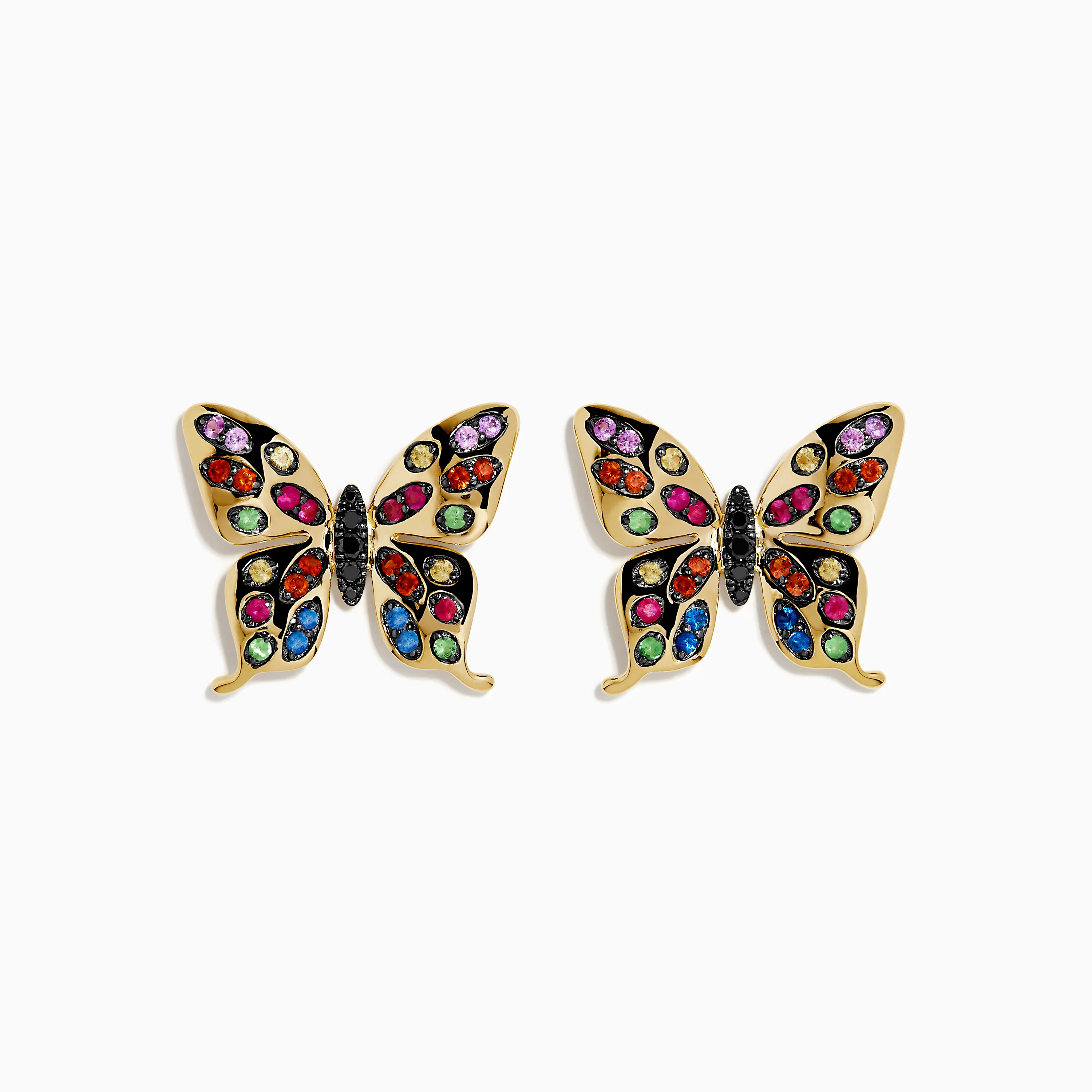 Watercolors 14K Yellow Gold Multi Sapphire and Black Diamond Butterfly Stud Earrings