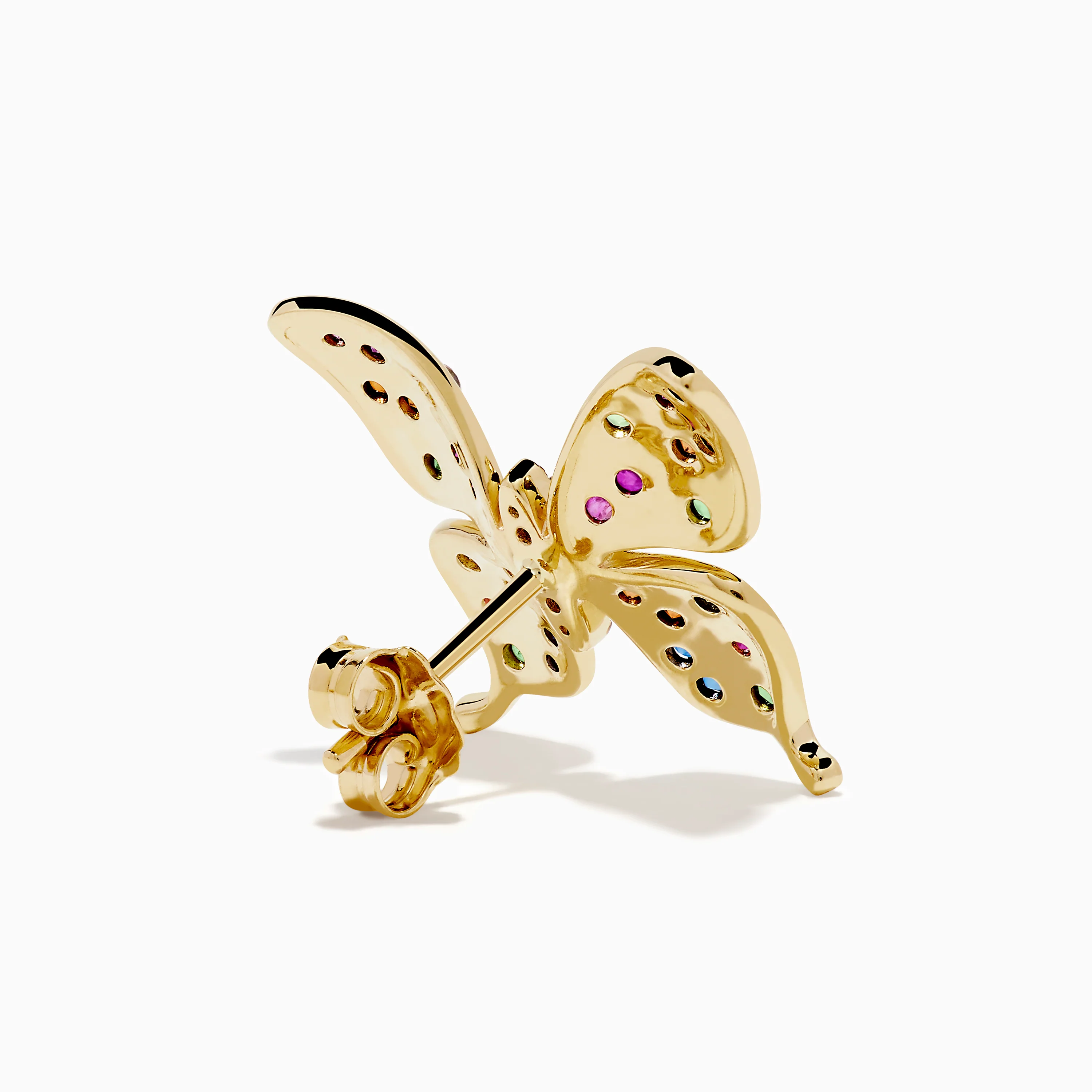 Watercolors 14K Yellow Gold Multi Sapphire and Black Diamond Butterfly Stud Earrings - Image 4
