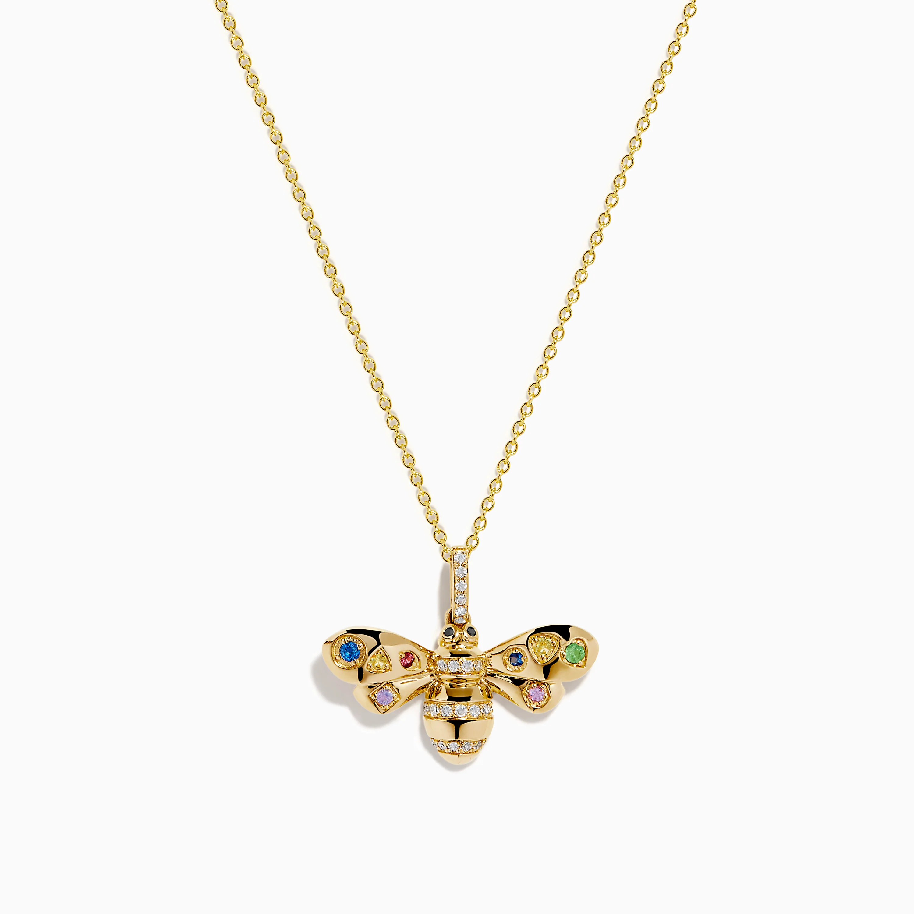 Watercolors 14K Yellow Gold Multi Sapphire and Diamond Bee Pendant