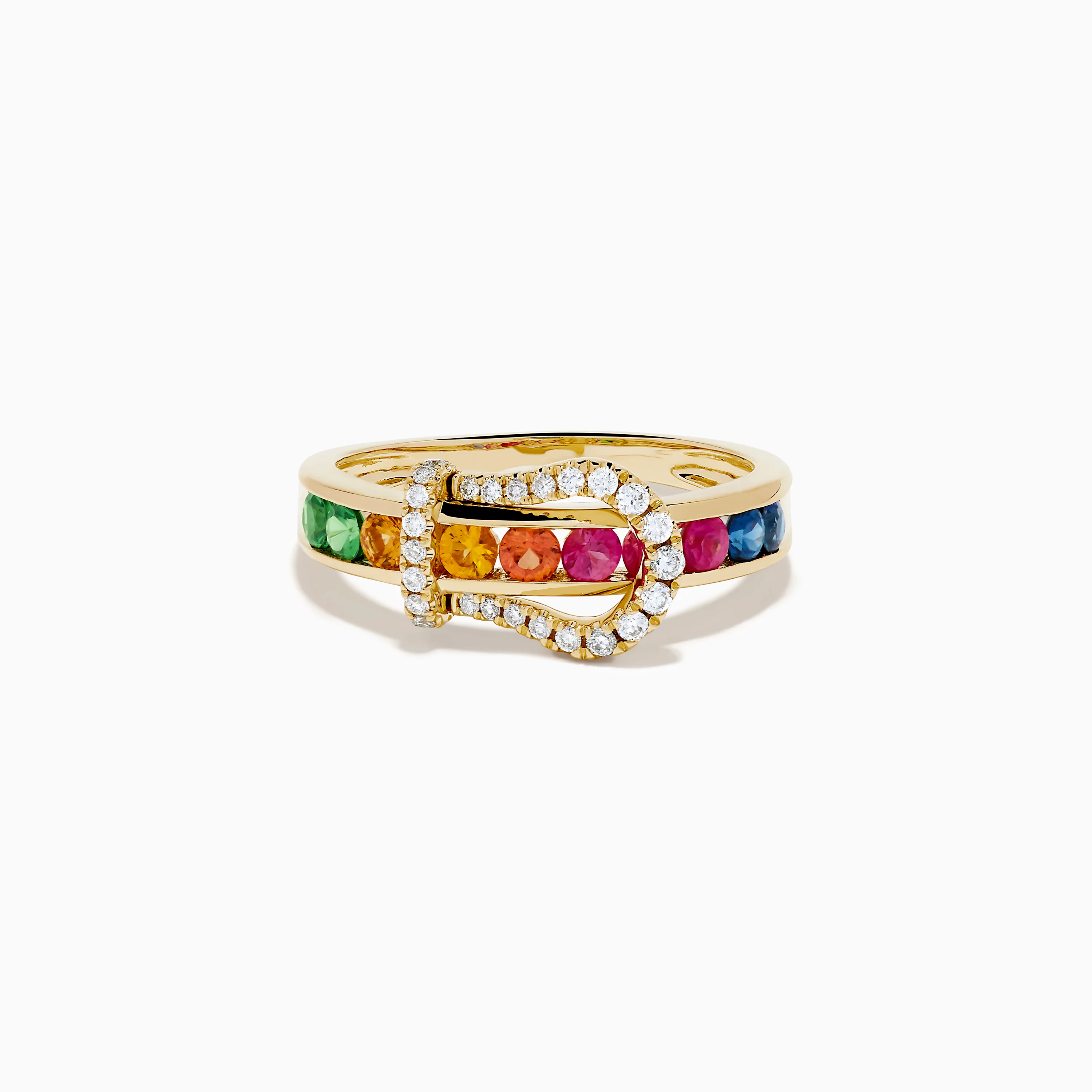 Watercolors 14K Yellow Gold Multi Sapphire and Diamond Buckle Ring
