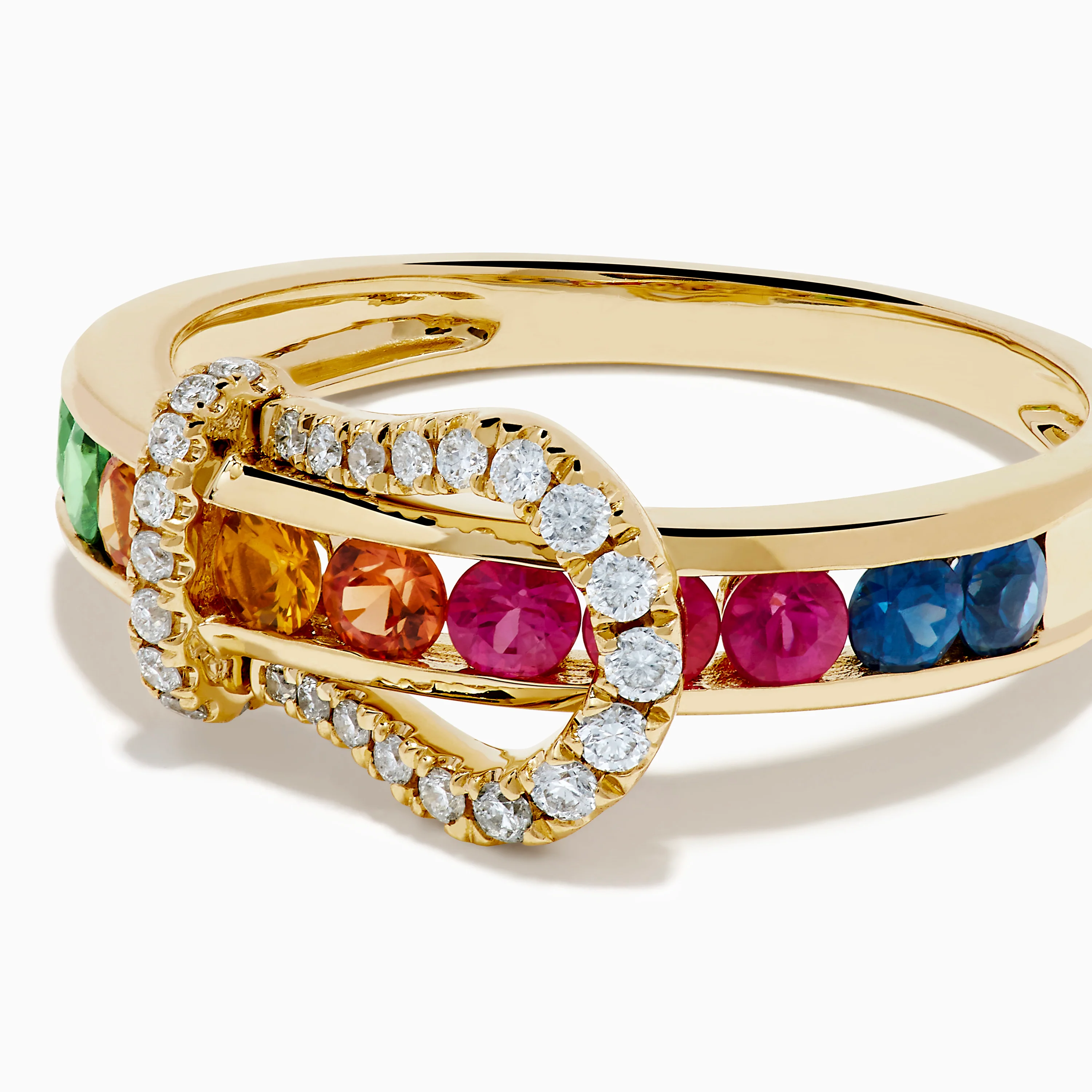 Watercolors 14K Yellow Gold Multi Sapphire and Diamond Buckle Ring - Image 2