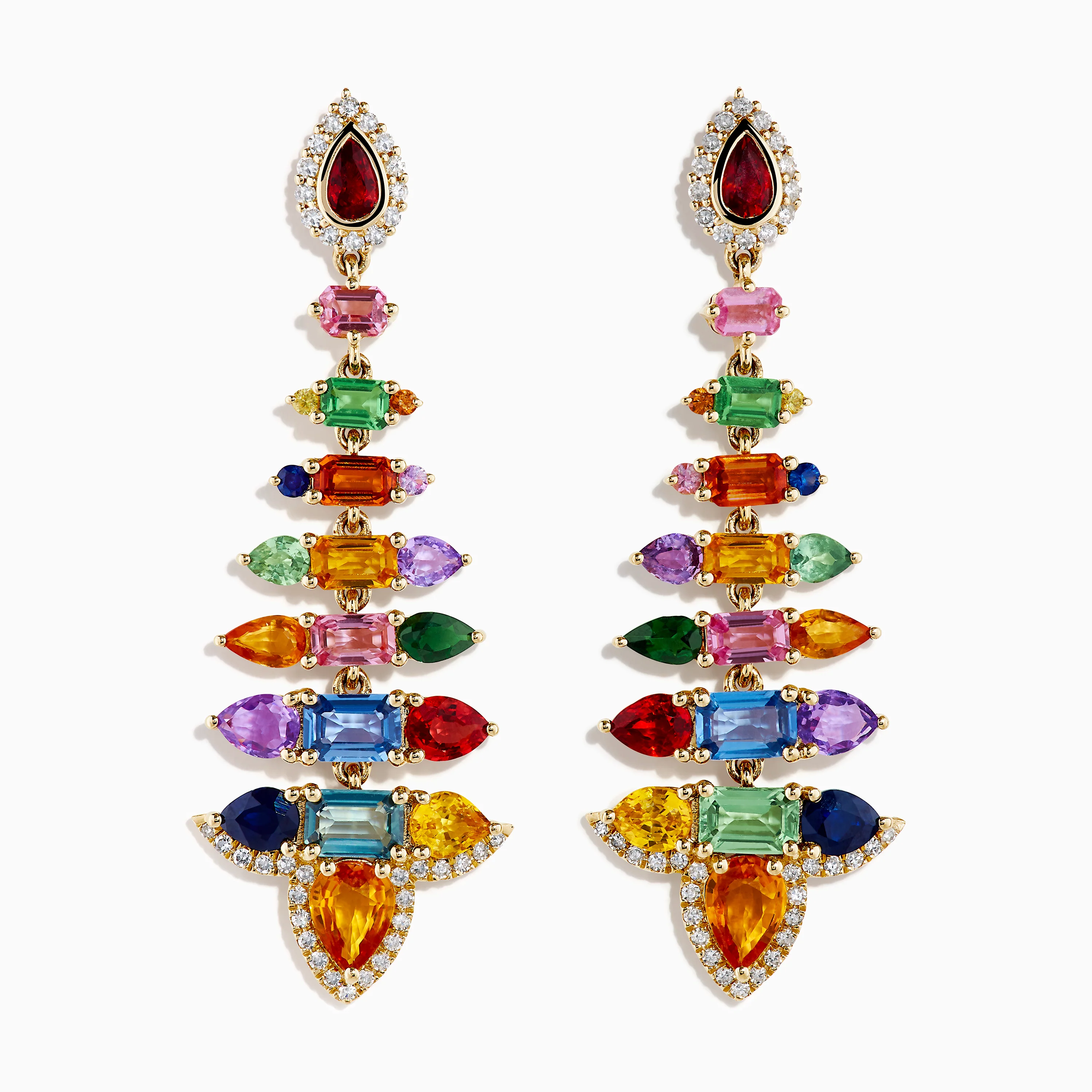 Watercolors 14K Yellow Gold Multi Sapphire and Diamond Chandelier Earrings