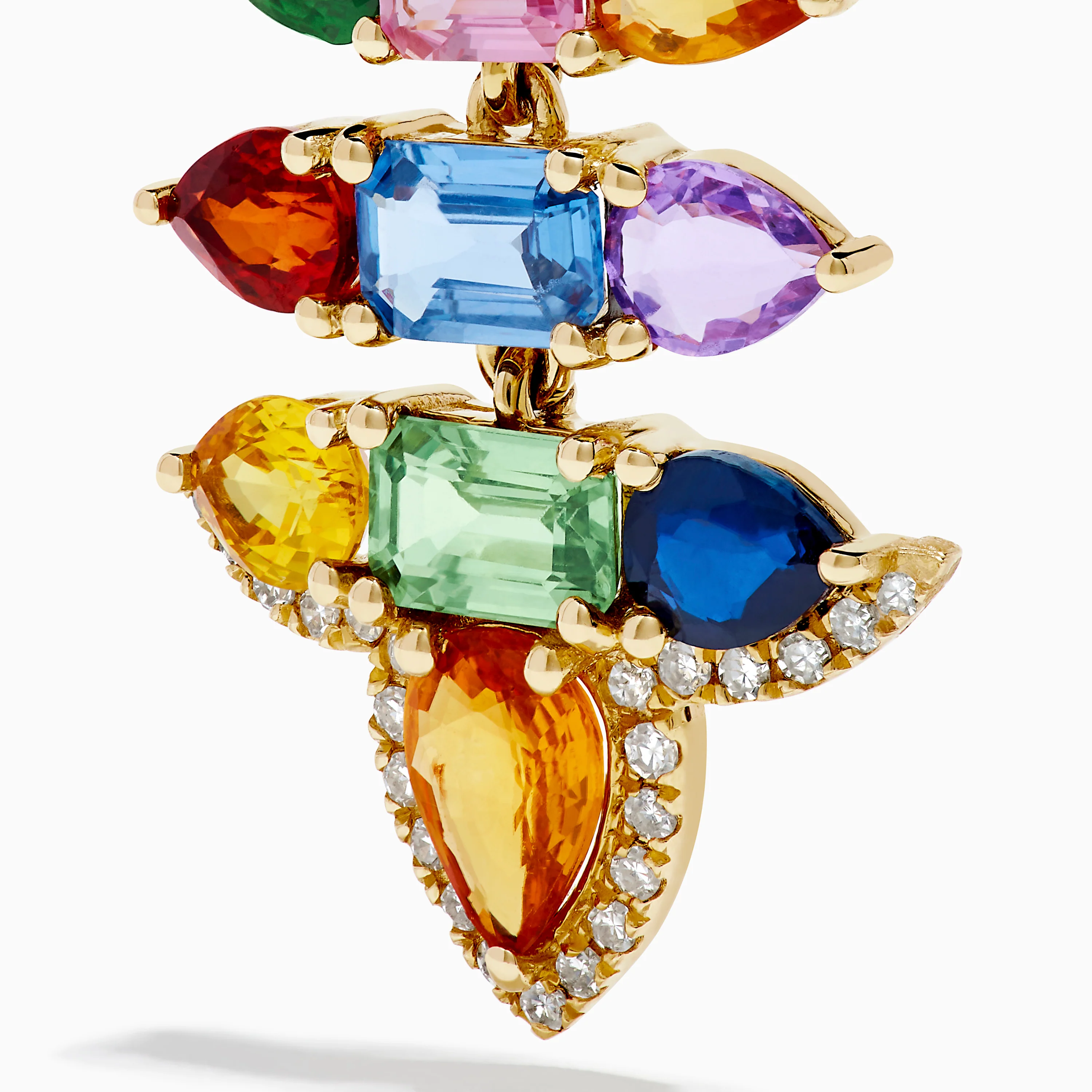 Watercolors 14K Yellow Gold Multi Sapphire and Diamond Chandelier Earrings - Image 2
