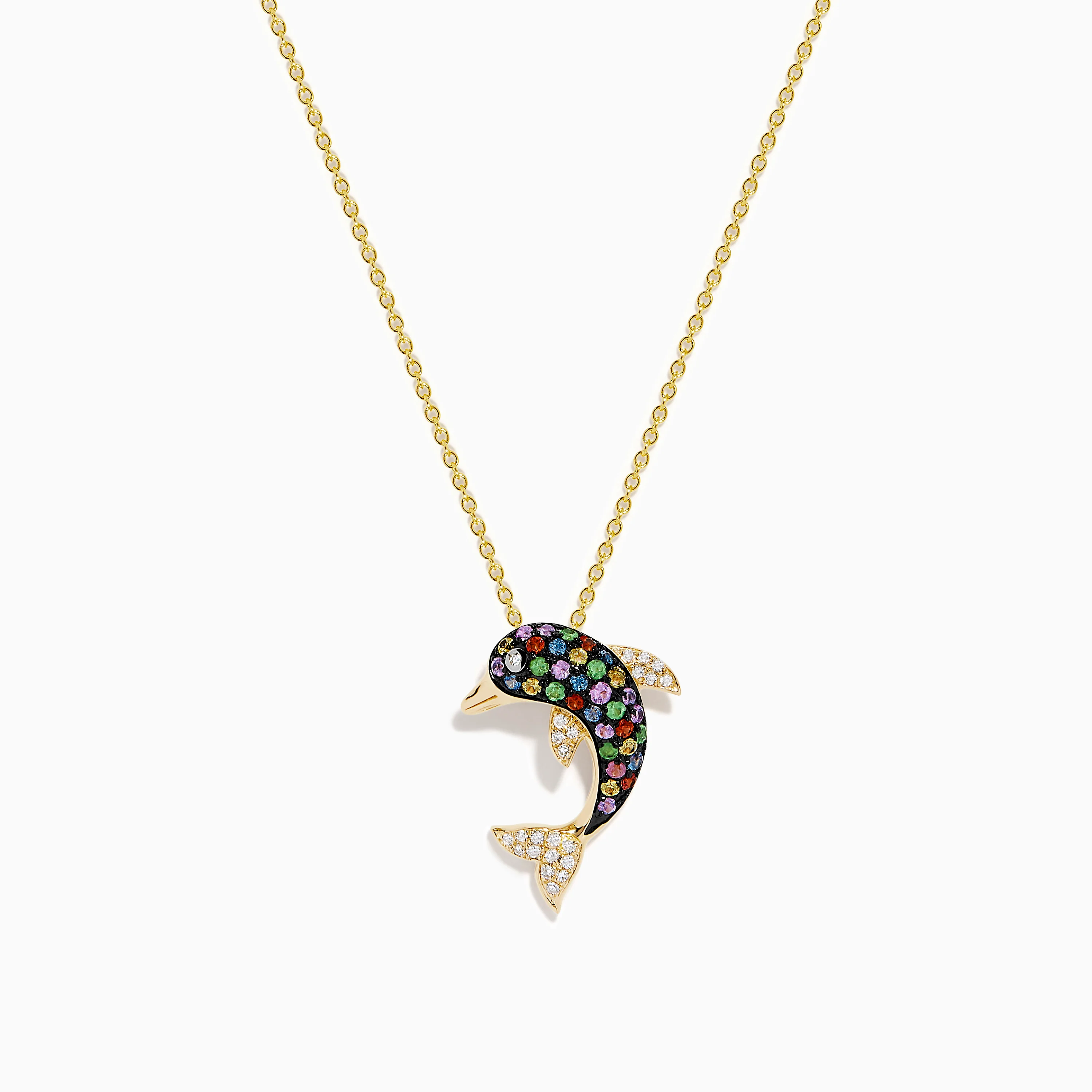 Watercolors 14K Yellow Gold Multi Sapphire and Diamond Dolphin Pendant