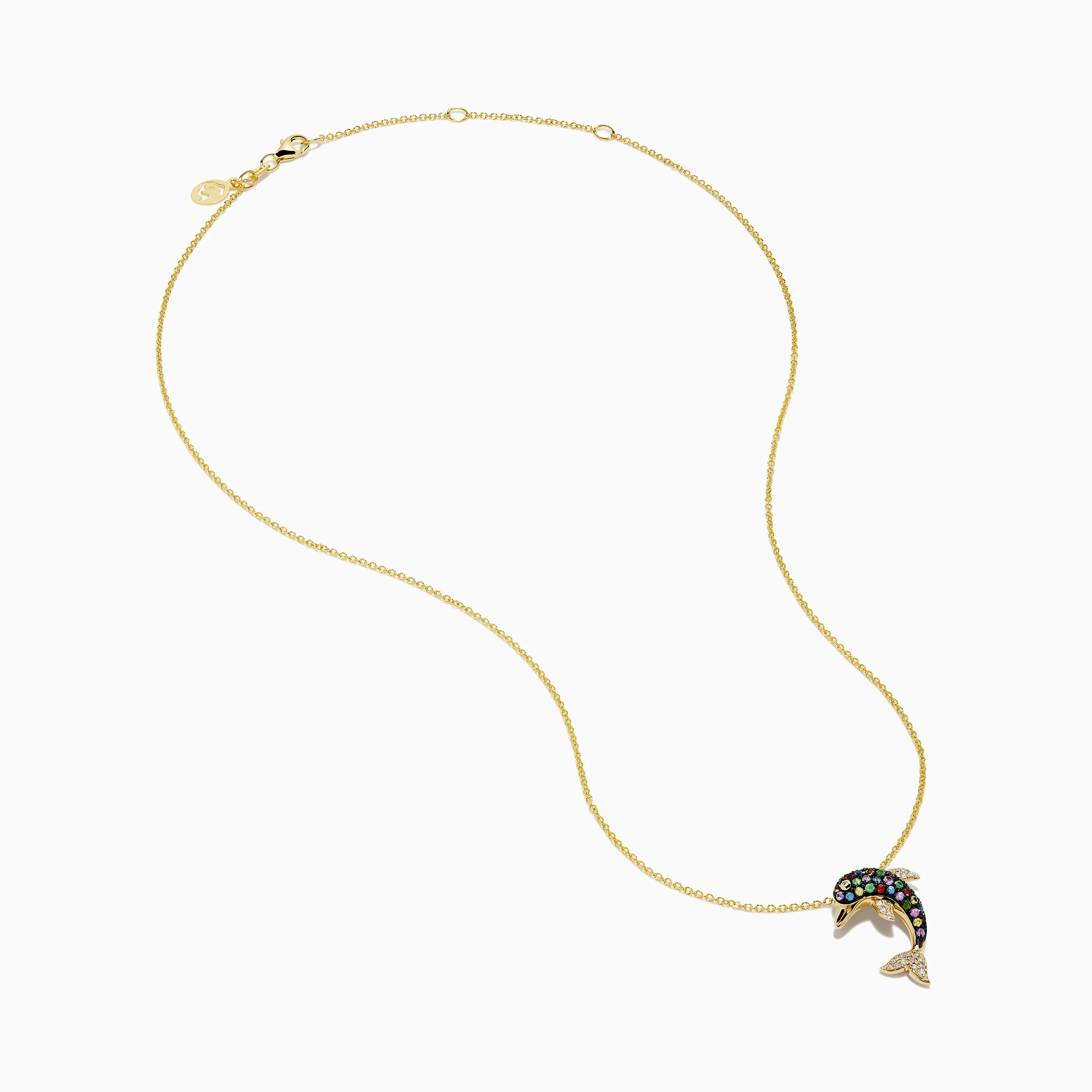 Watercolors 14K Yellow Gold Multi Sapphire and Diamond Dolphin Pendant - Image 2