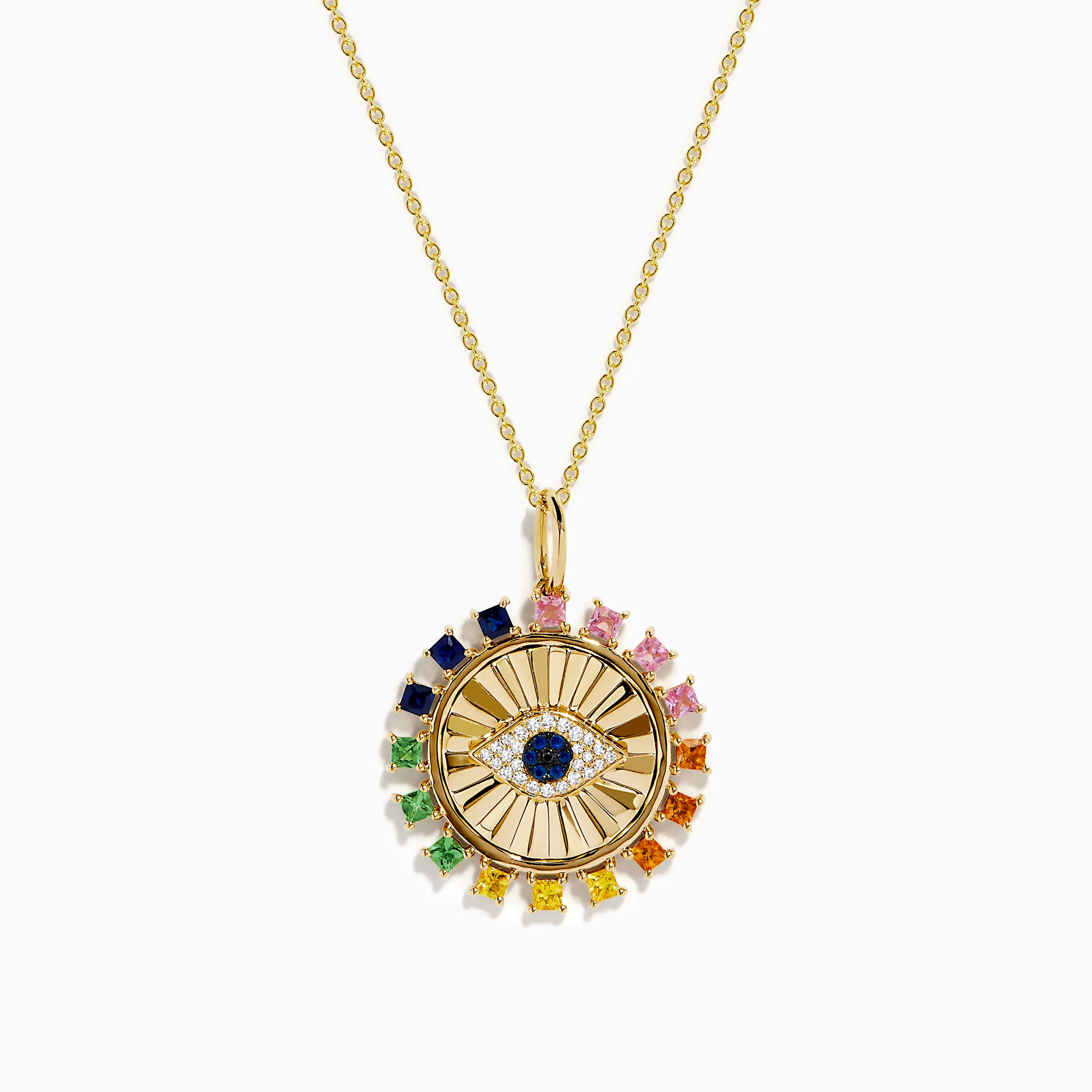 Watercolors 14K Yellow Gold Multi Sapphire and Diamond Evil Eye Pendant