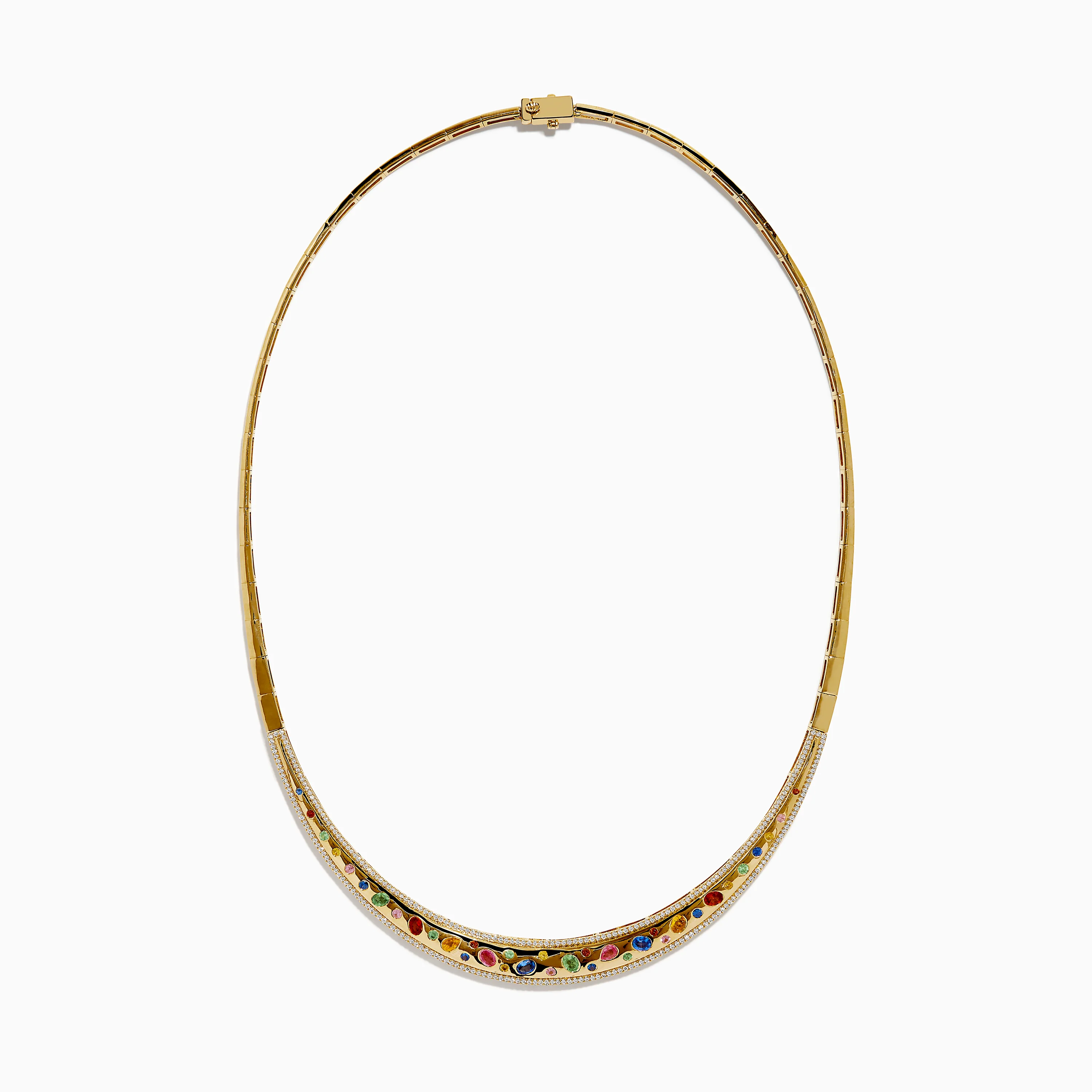 Watercolors 14K Yellow Gold Multi Sapphire and Diamond Inlay Necklace - Image 3