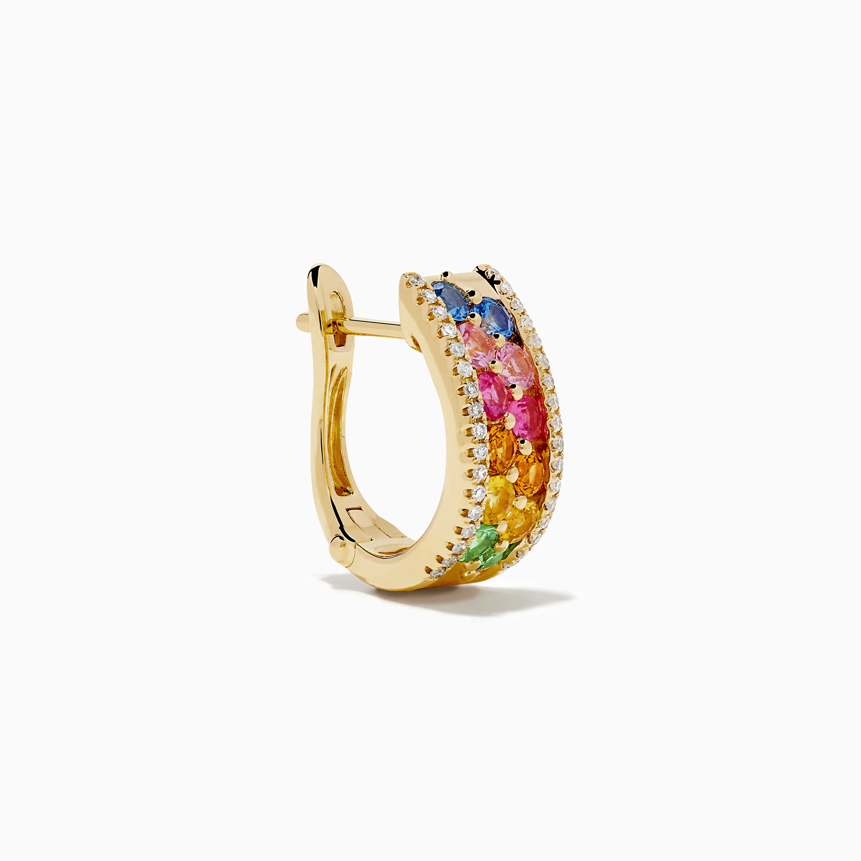 Watercolors 14K Yellow Gold Multi Sapphire and Diamond Mini Hoop Earrings - Image 3