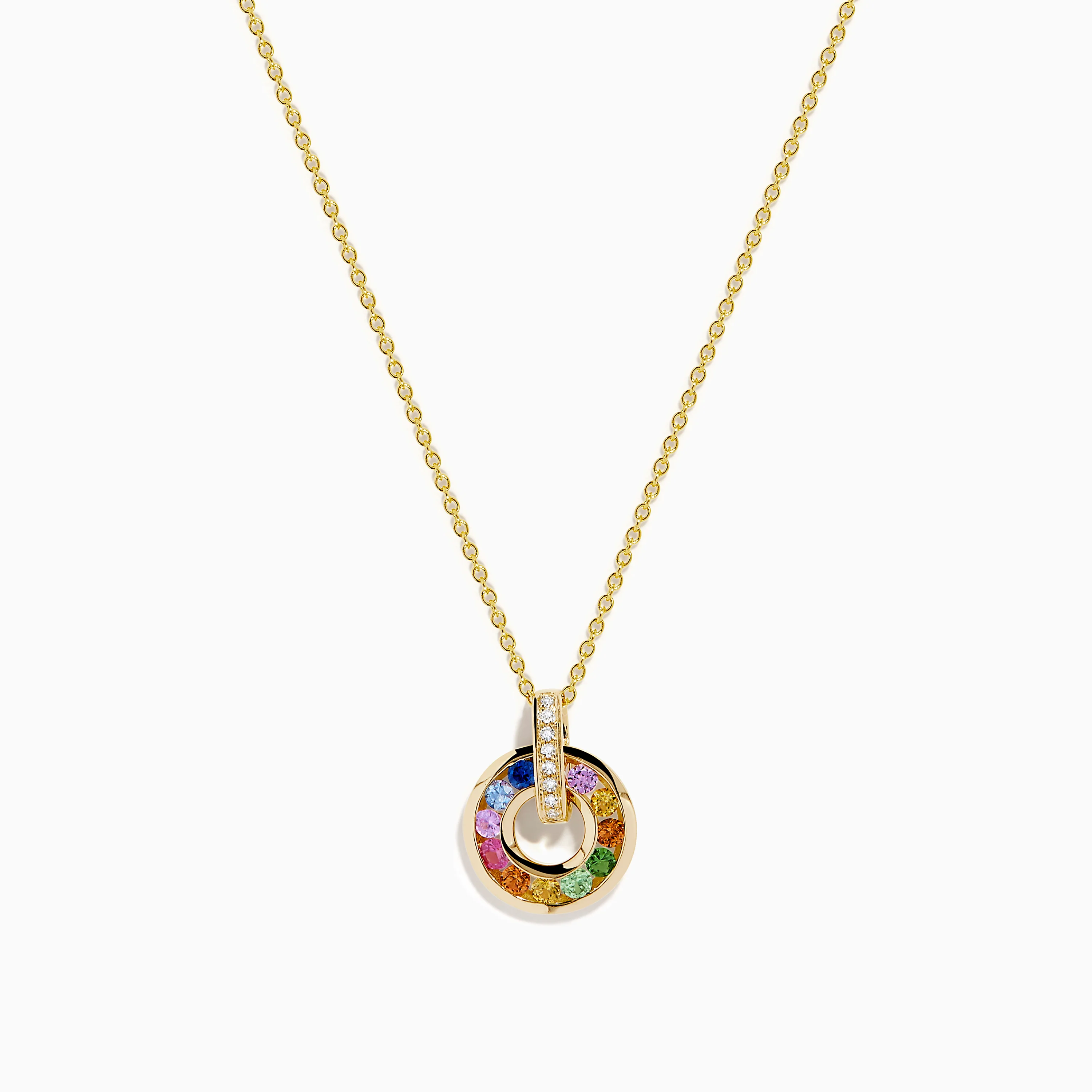 Watercolors 14K Yellow Gold Multi Sapphire and Diamond Open Circle Pendant