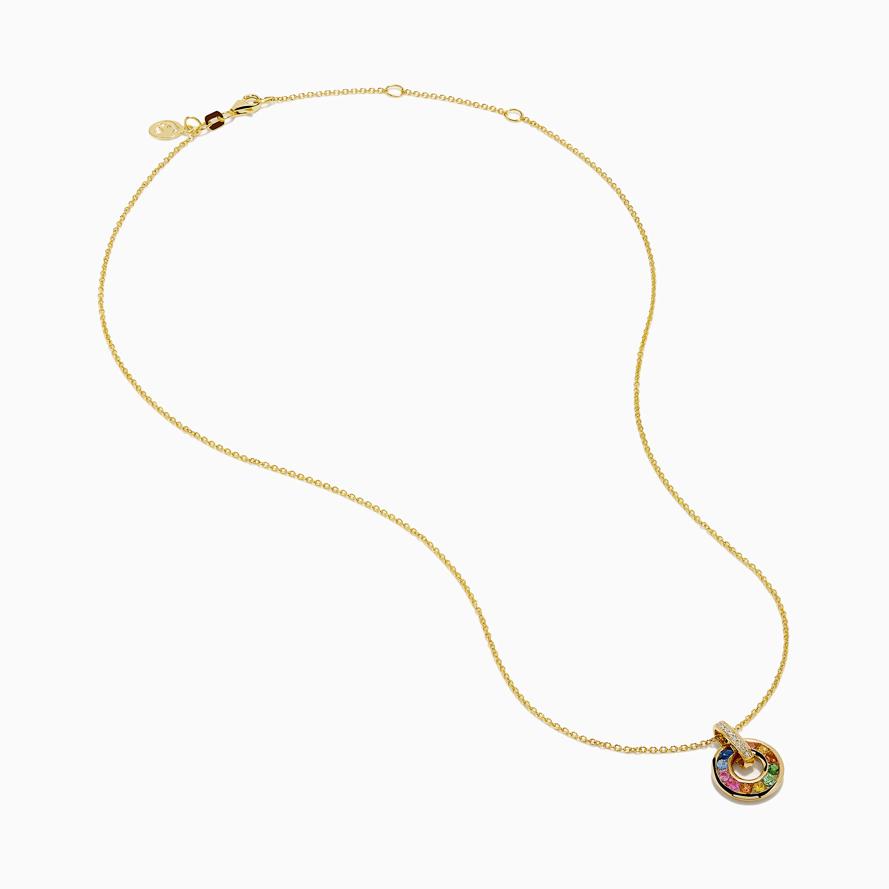 Watercolors 14K Yellow Gold Multi Sapphire and Diamond Open Circle Pendant - Image 2