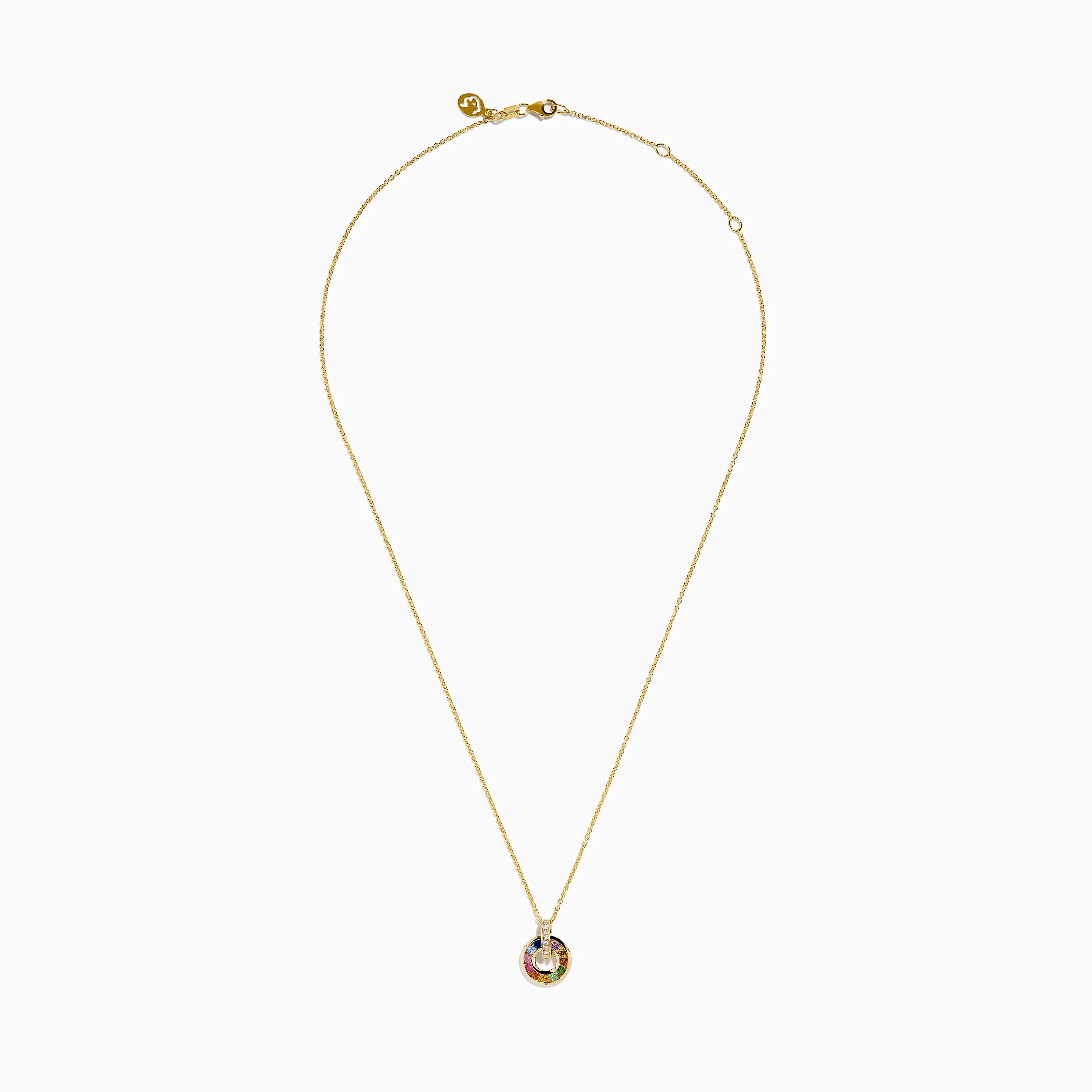 Watercolors 14K Yellow Gold Multi Sapphire and Diamond Open Circle Pendant - Image 3