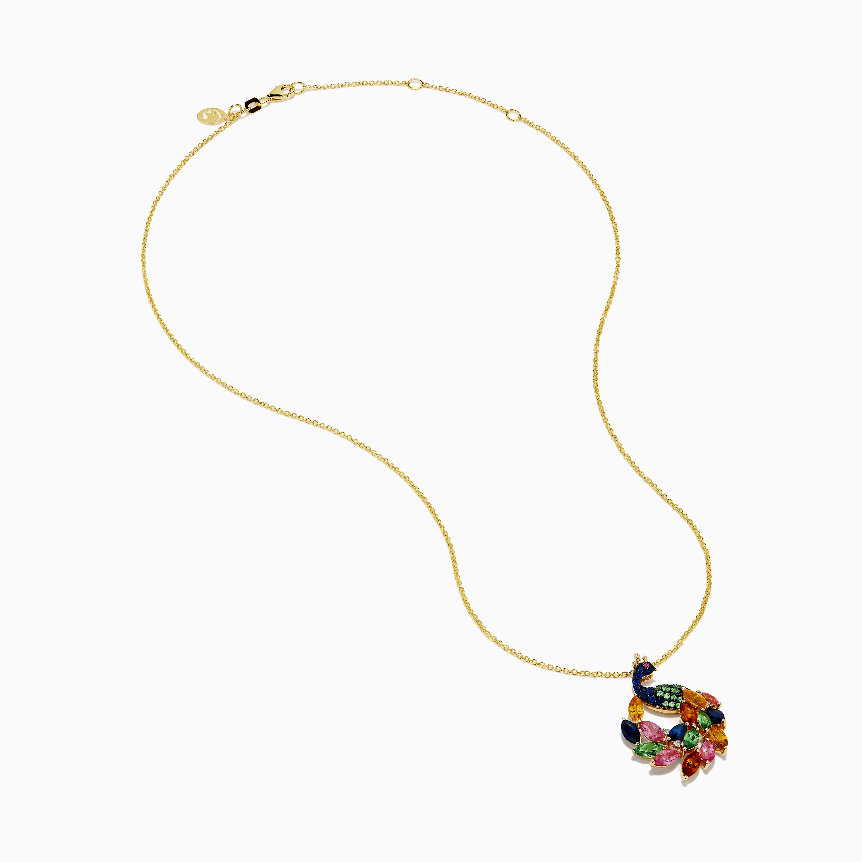 Watercolors 14K Yellow Gold Multi Sapphire and Diamond Peacock Pendant - Image 2