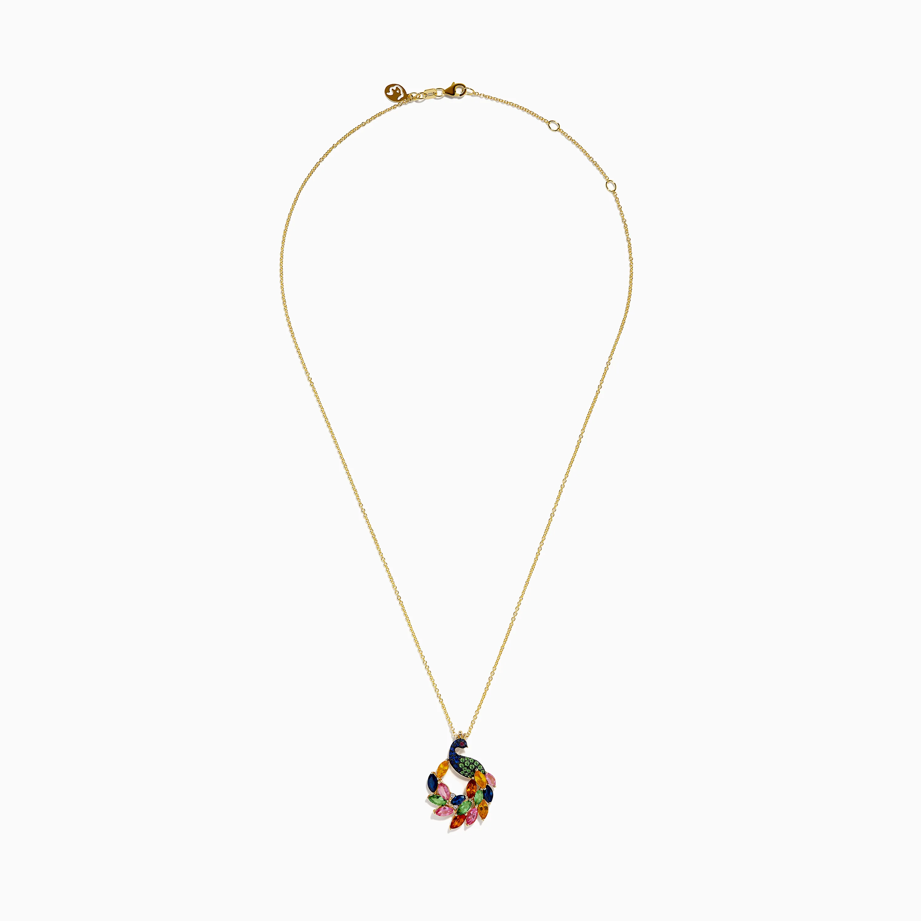 Watercolors 14K Yellow Gold Multi Sapphire and Diamond Peacock Pendant - Image 3