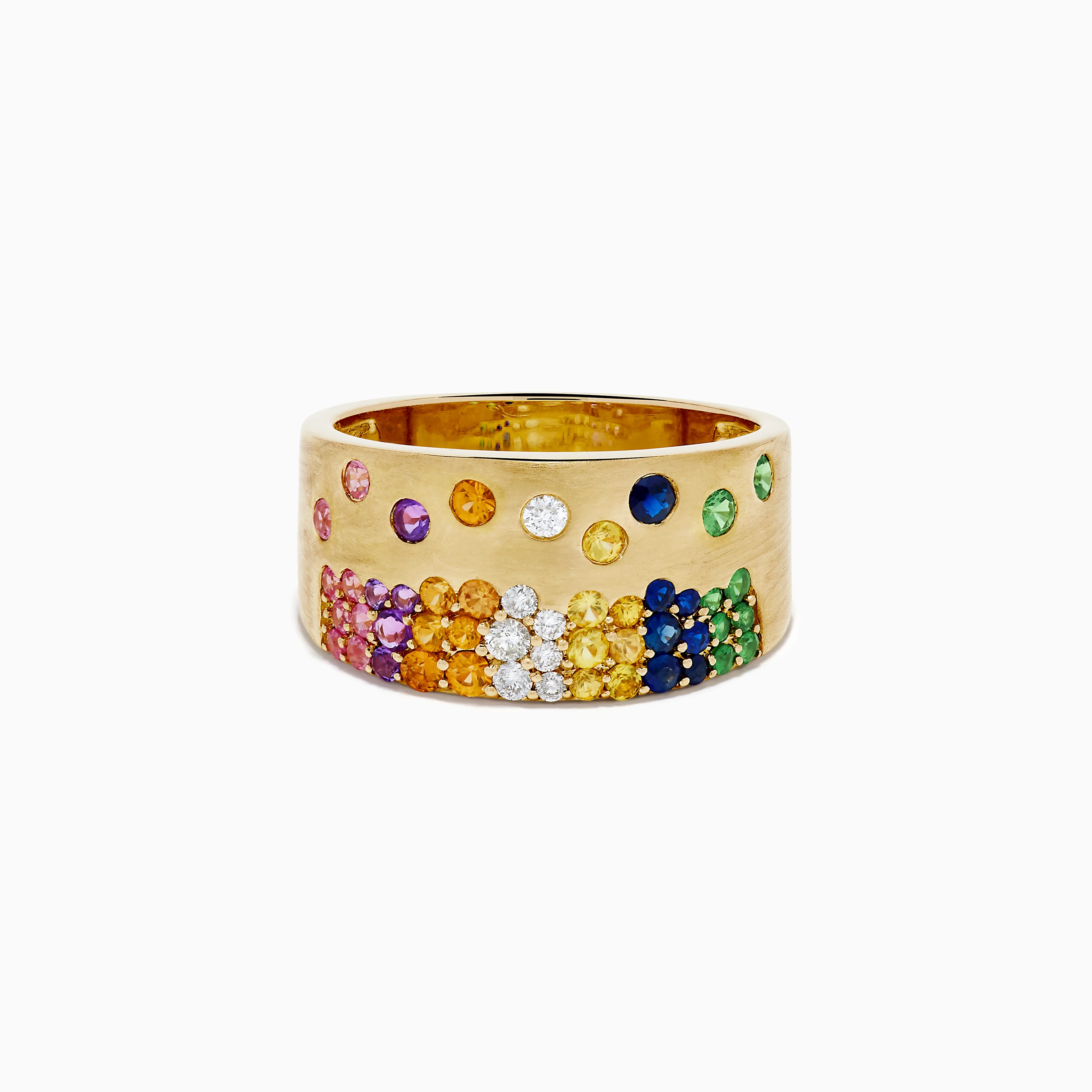 Watercolors 14K Yellow Gold Multi Sapphire and Diamond Scattered Wide Band