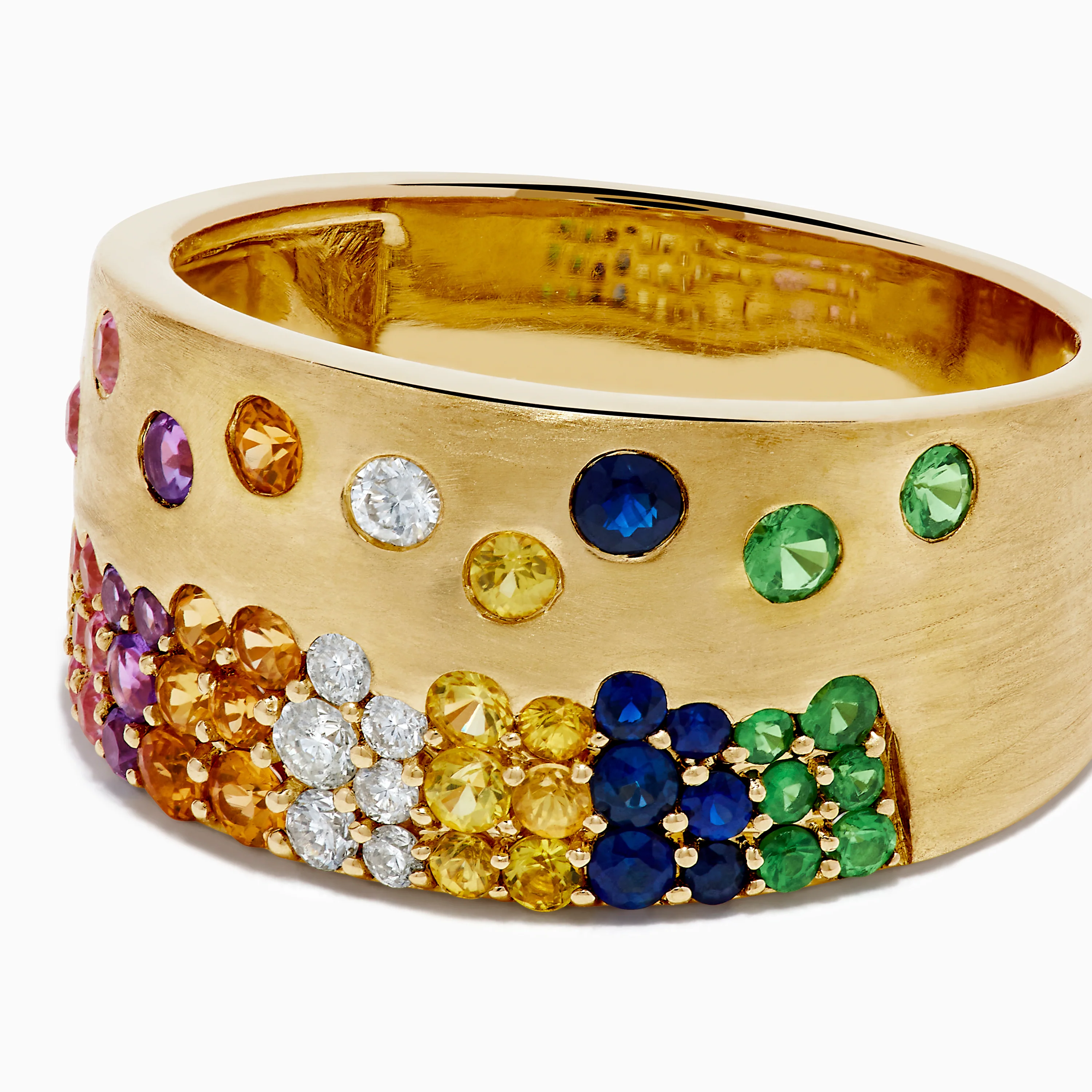 Watercolors 14K Yellow Gold Multi Sapphire and Diamond Scattered Wide Band - Image 2