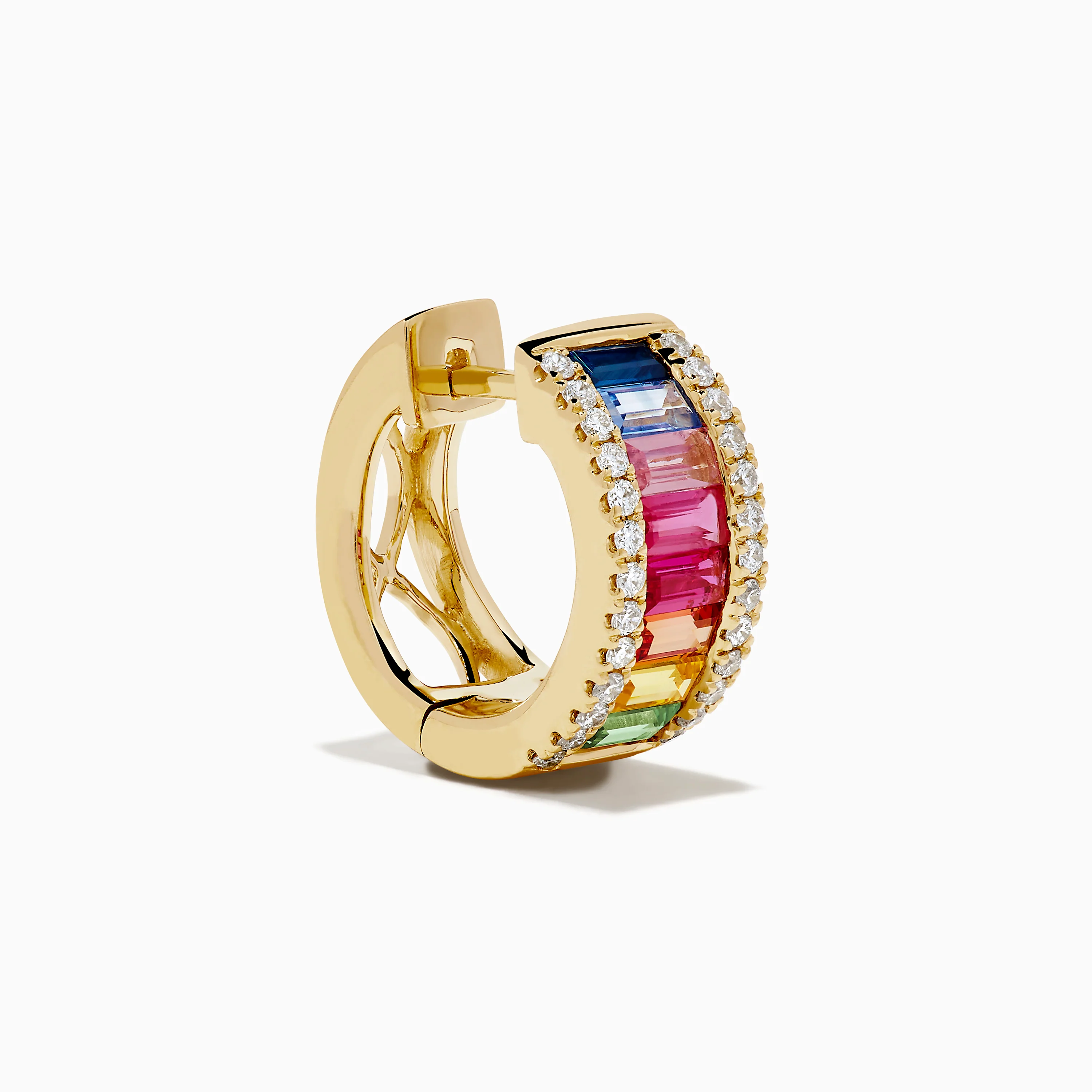 Watercolors 14K Yellow Gold Multi Sapphire and Diamond Small Hoop Earrings - Image 3