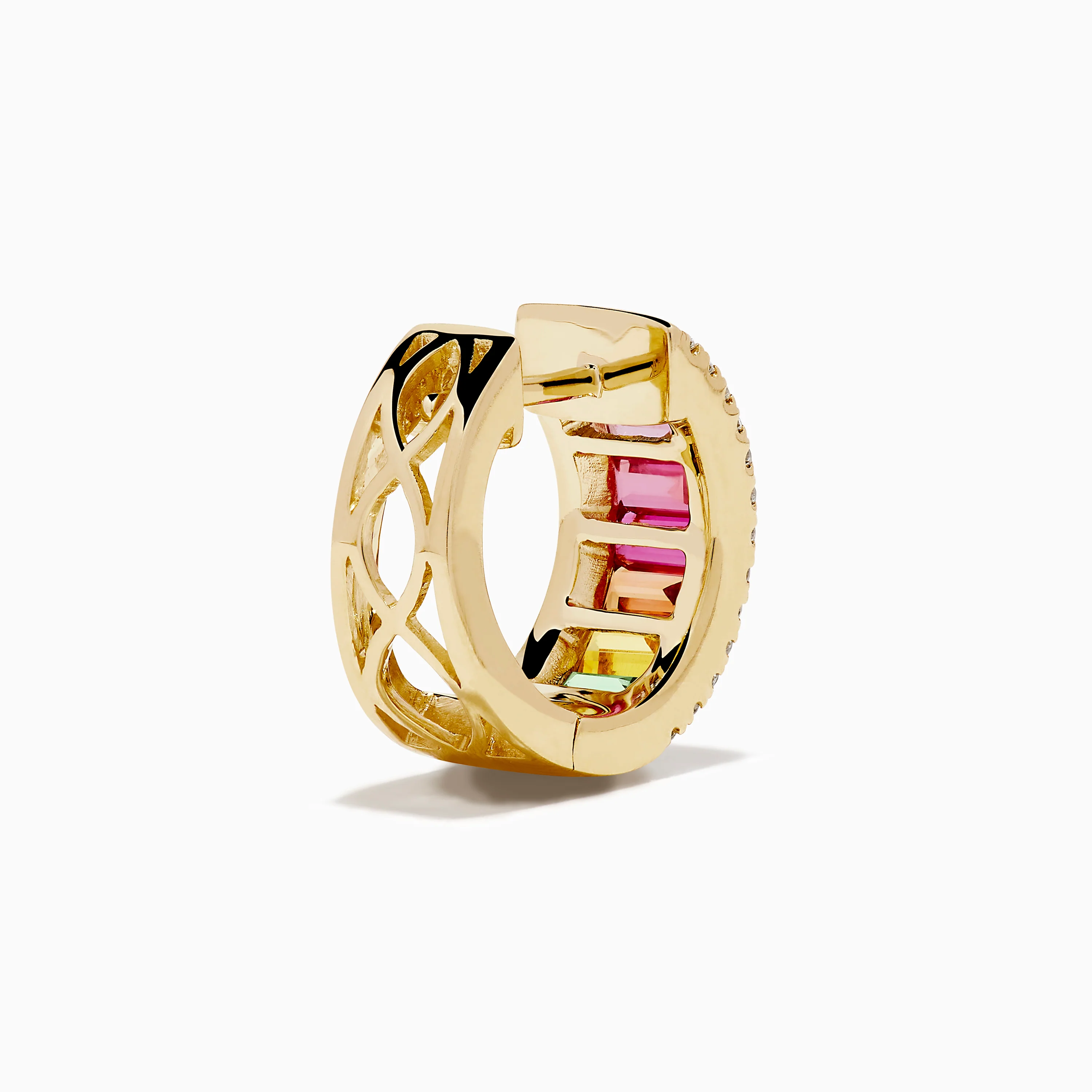 Watercolors 14K Yellow Gold Multi Sapphire and Diamond Small Hoop Earrings - Image 4