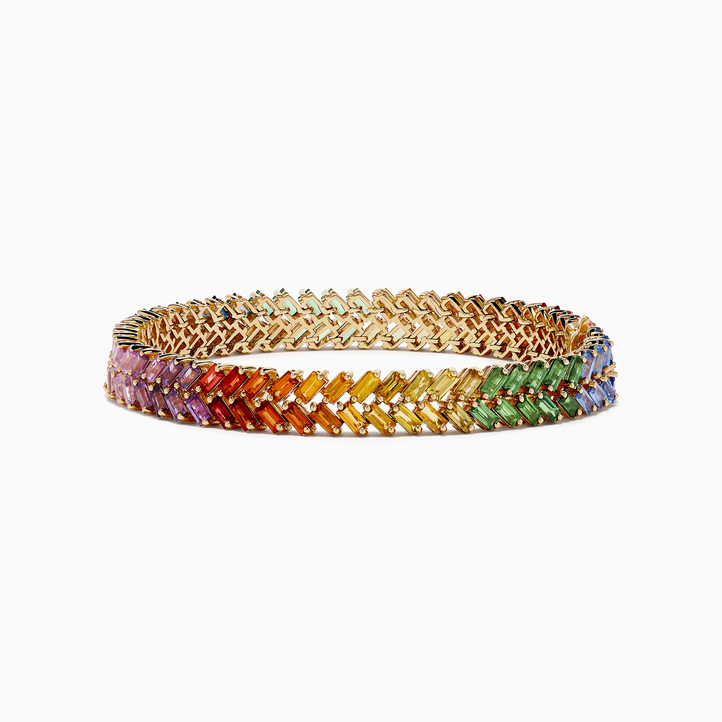Watercolors 14K Yellow Gold Multi Sapphire Double Lined Baguette Bracelet