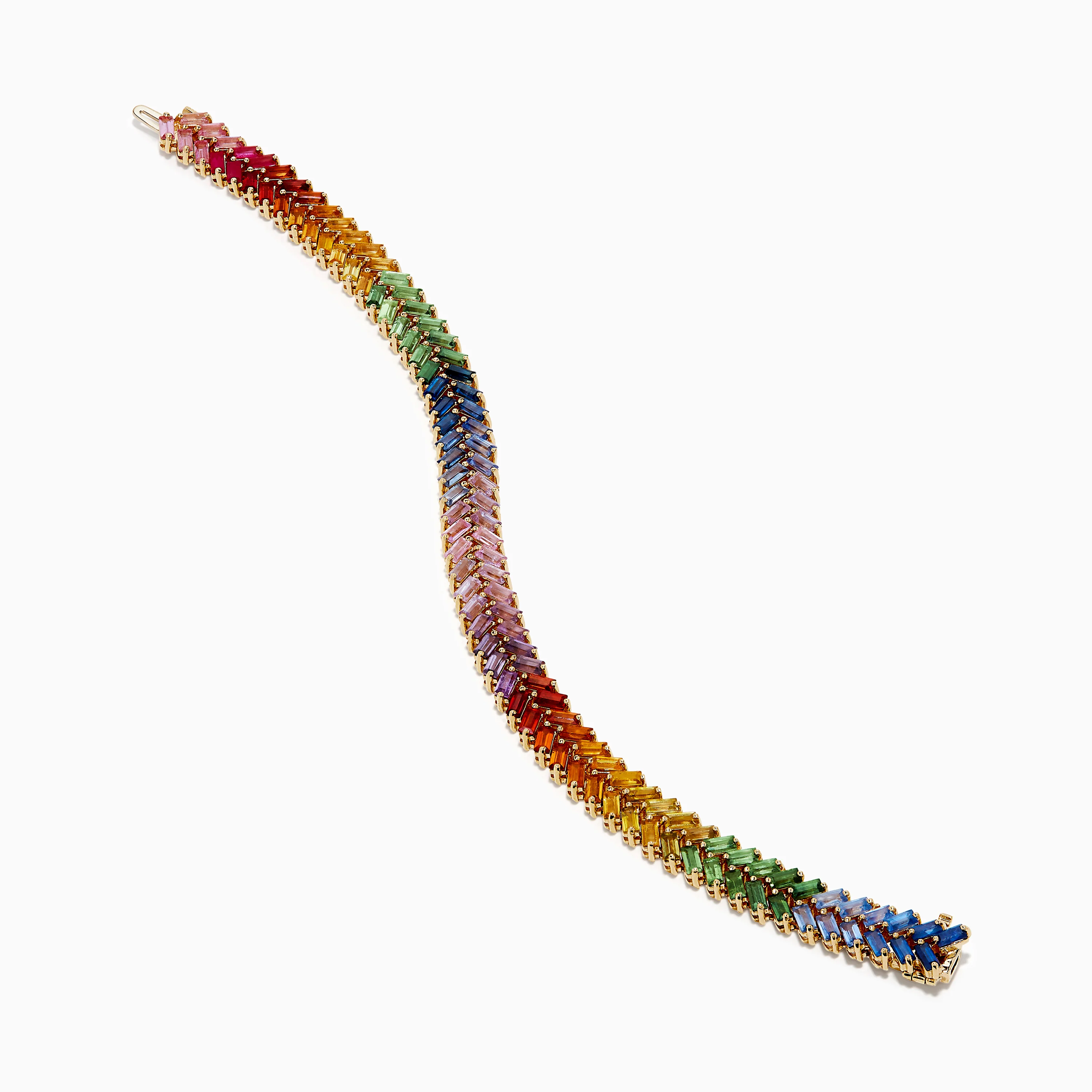 Watercolors 14K Yellow Gold Multi Sapphire Double Lined Baguette Bracelet - Image 2
