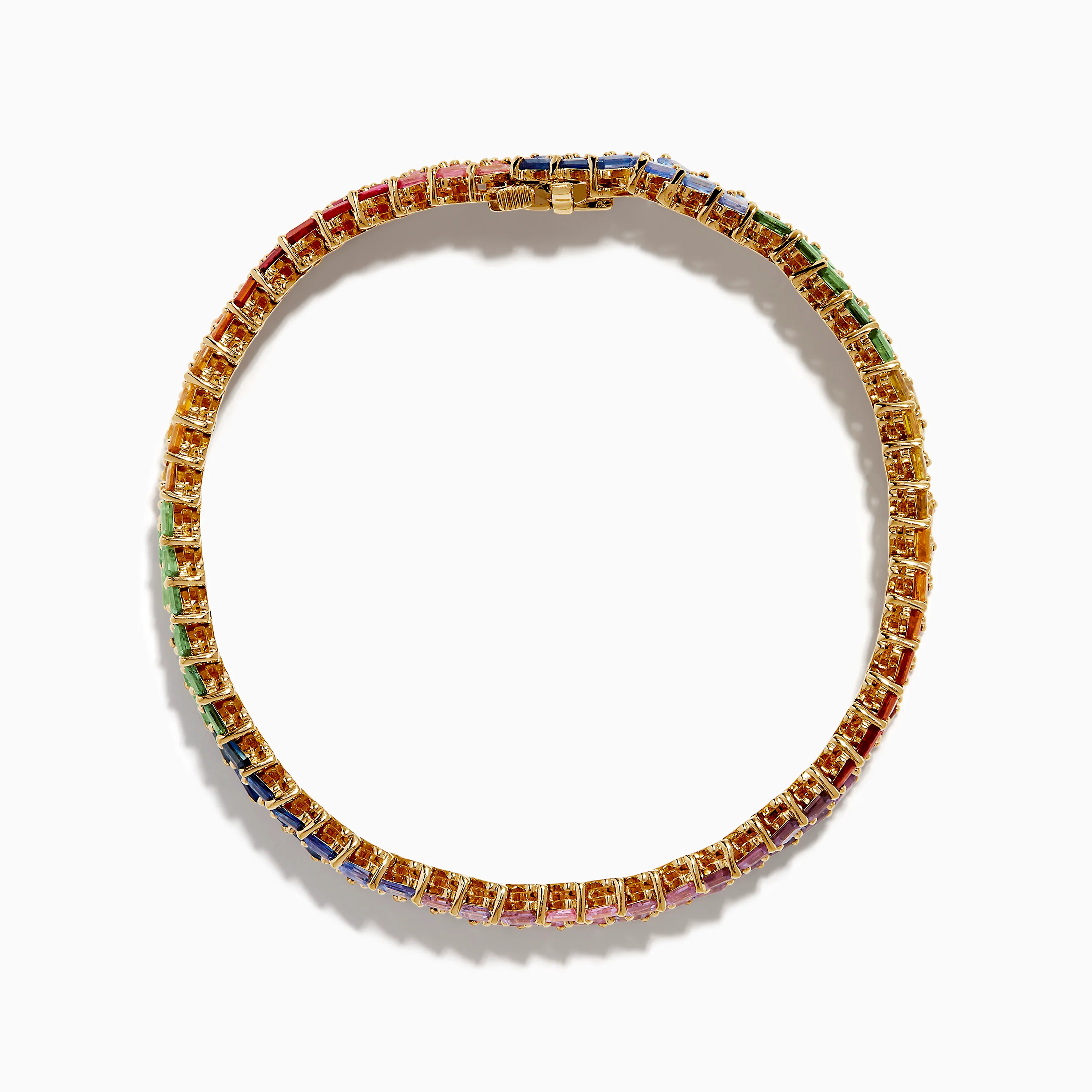 Watercolors 14K Yellow Gold Multi Sapphire Double Lined Baguette Bracelet - Image 3
