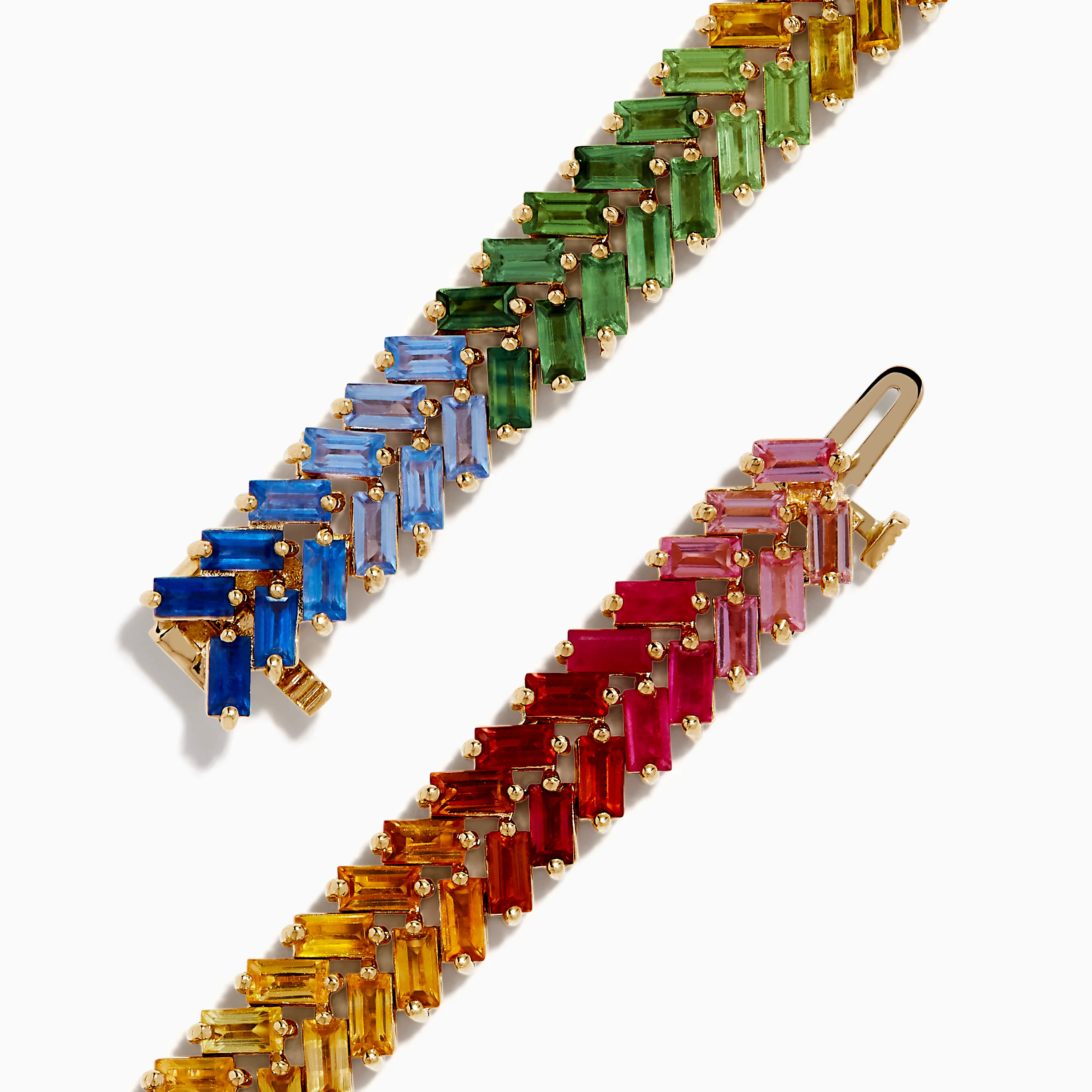Watercolors 14K Yellow Gold Multi Sapphire Double Lined Baguette Bracelet - Image 4