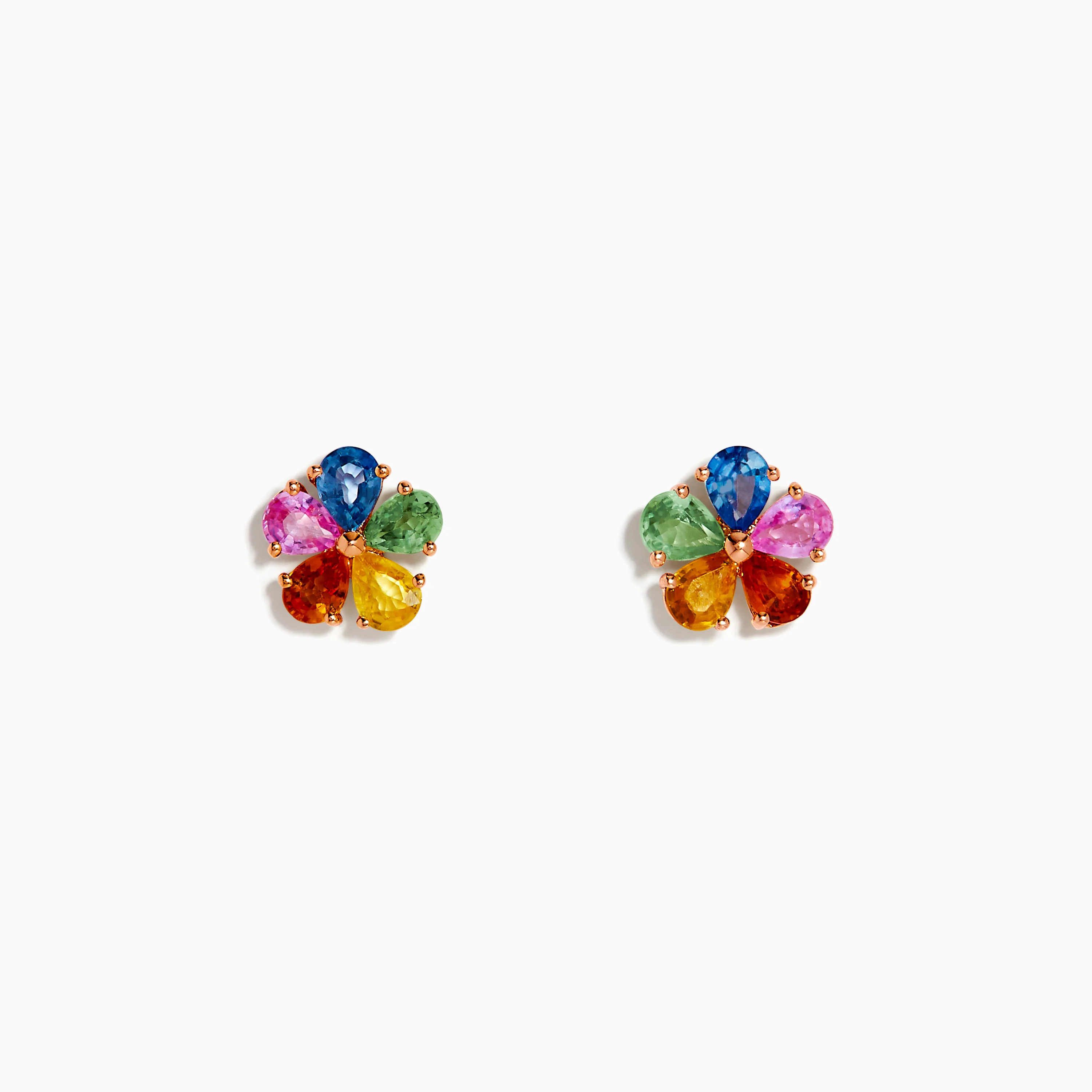 Watercolors 14K Yellow Gold Multi Sapphire Floral Stud Earrings