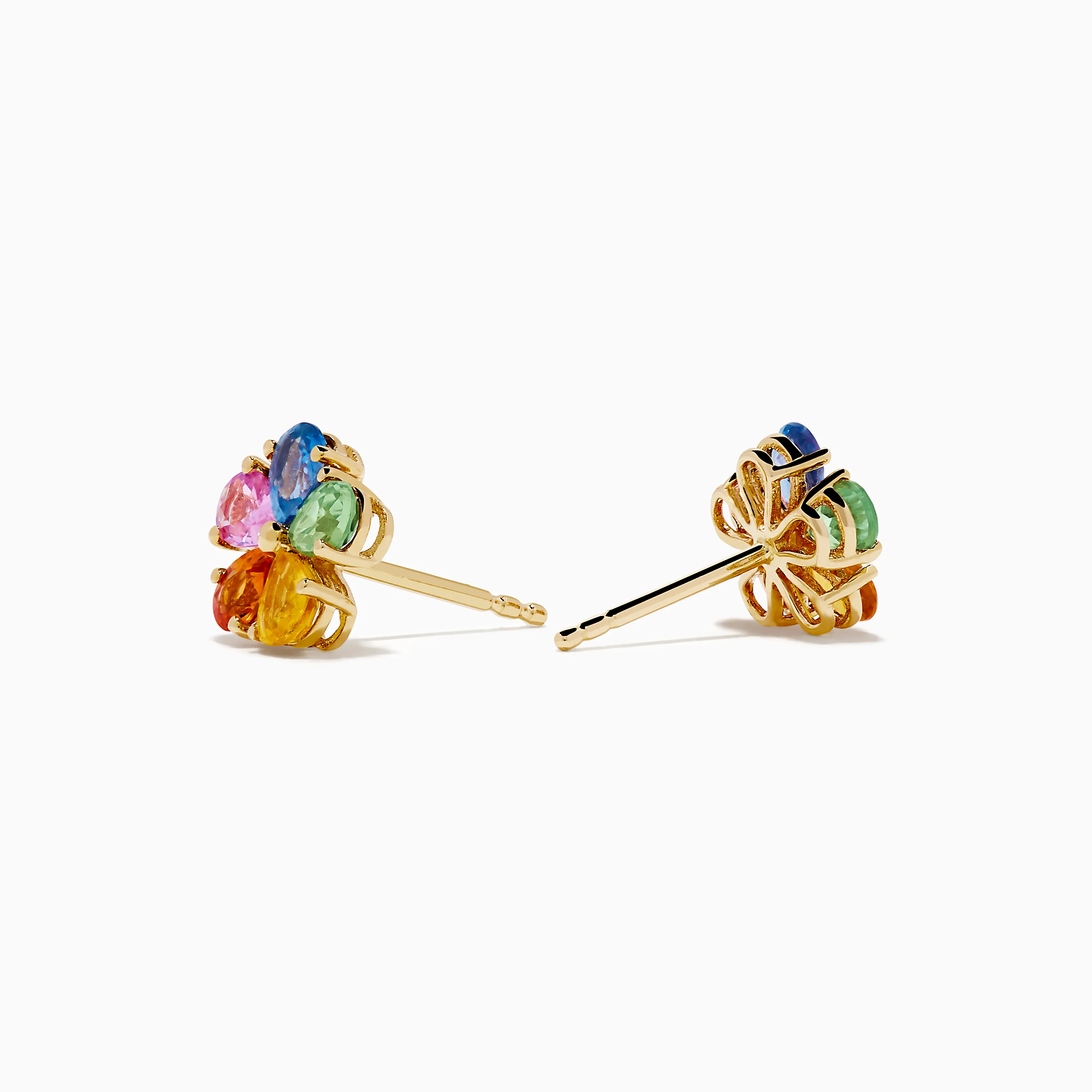 Watercolors 14K Yellow Gold Multi Sapphire Floral Stud Earrings - Image 2