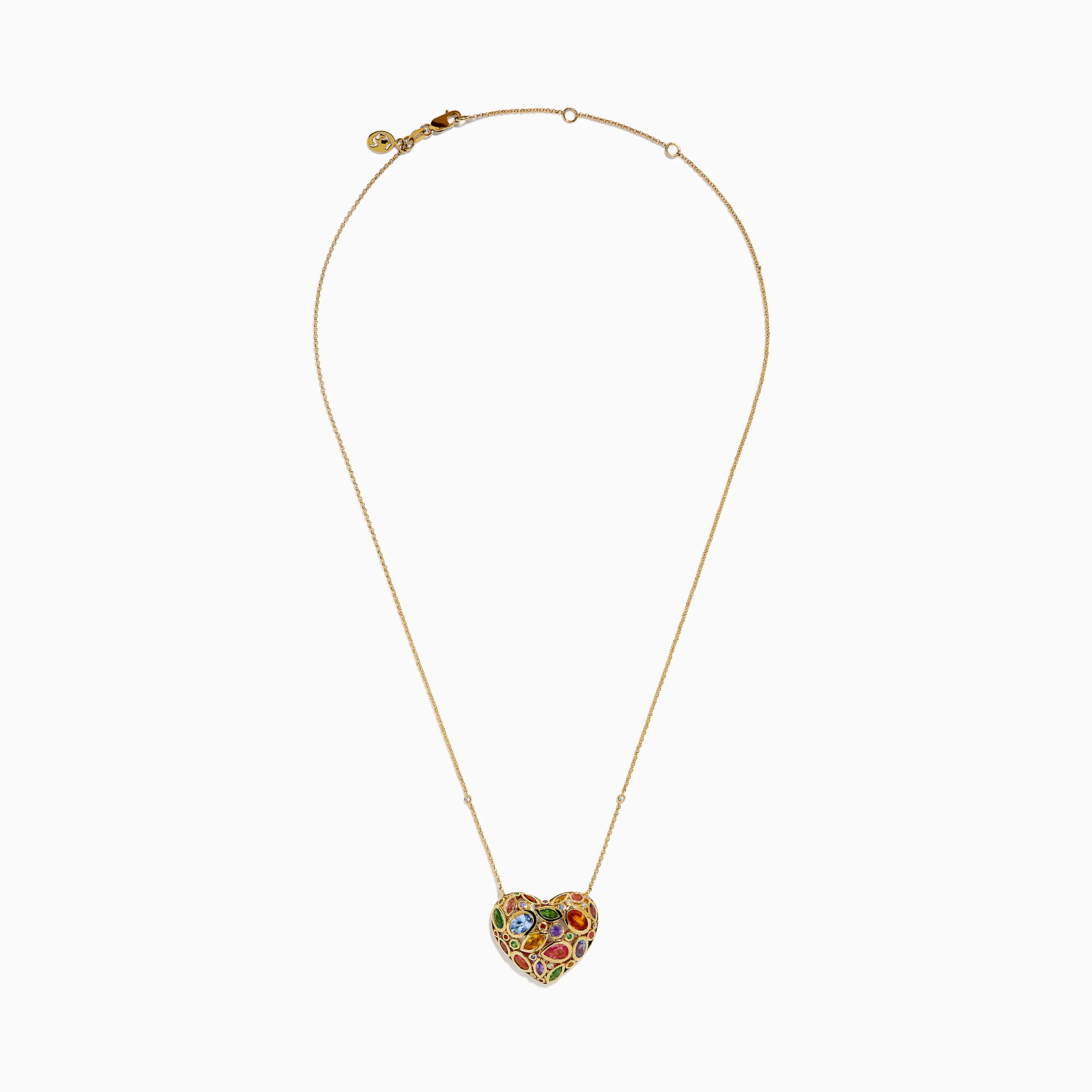 Watercolors 14K Yellow Gold Multi Sapphire Openwork Heart Pendant - Image 3