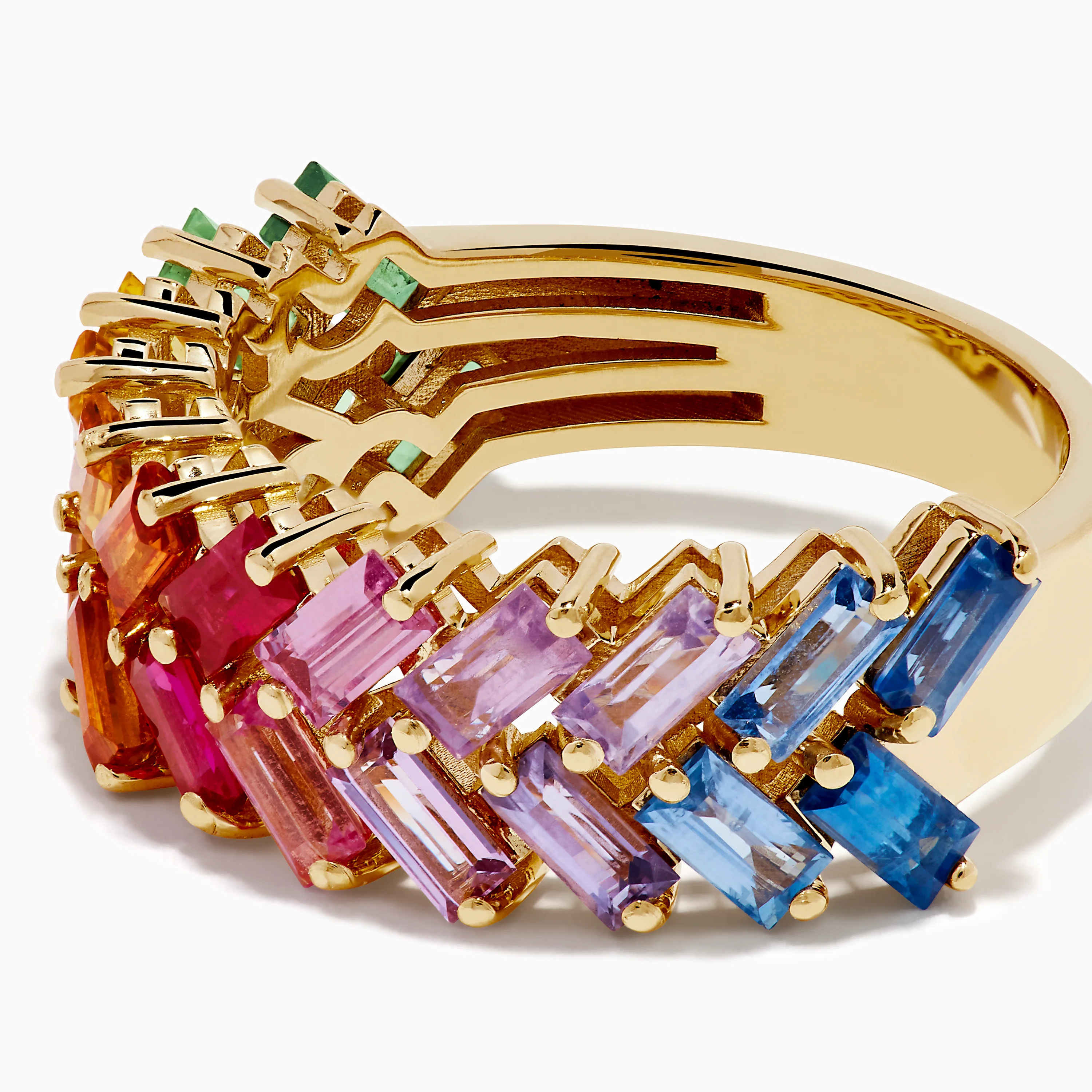 Watercolors 14K Yellow Gold Multi Sapphire Two Row Baguette Band - Image 2